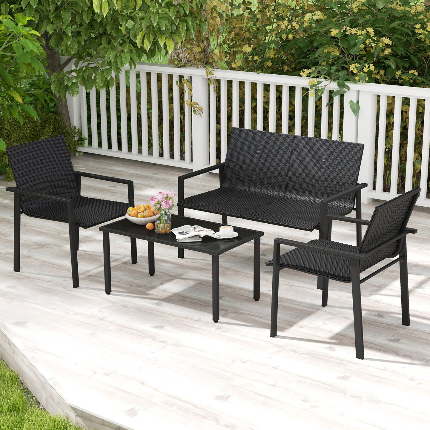 4 Pieces Patio Furniture Set with Heavy Duty Galvanized Metal Frame