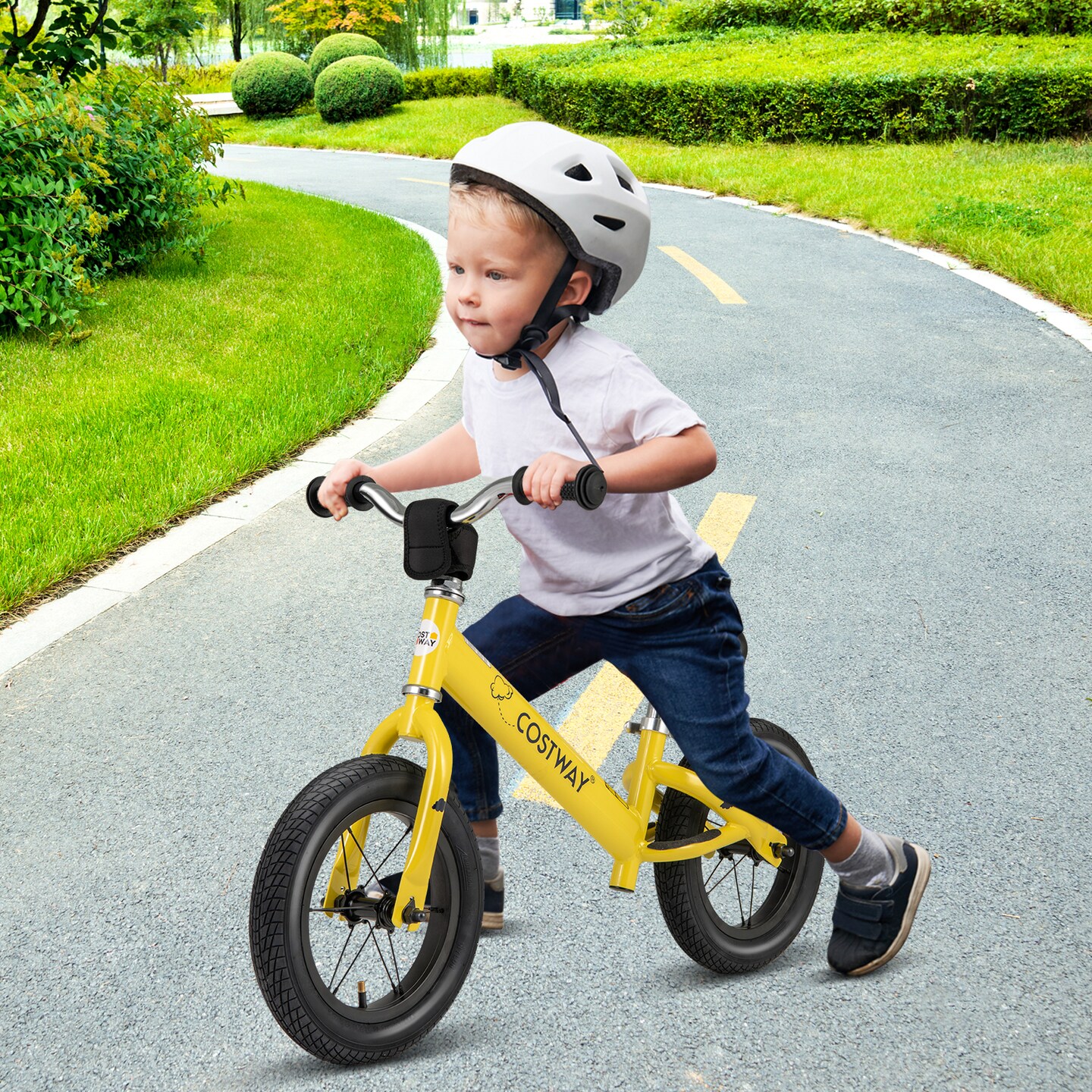 12 Inch Toddler Balance Bike with Height Adjustable Handlebar and Seat-Red