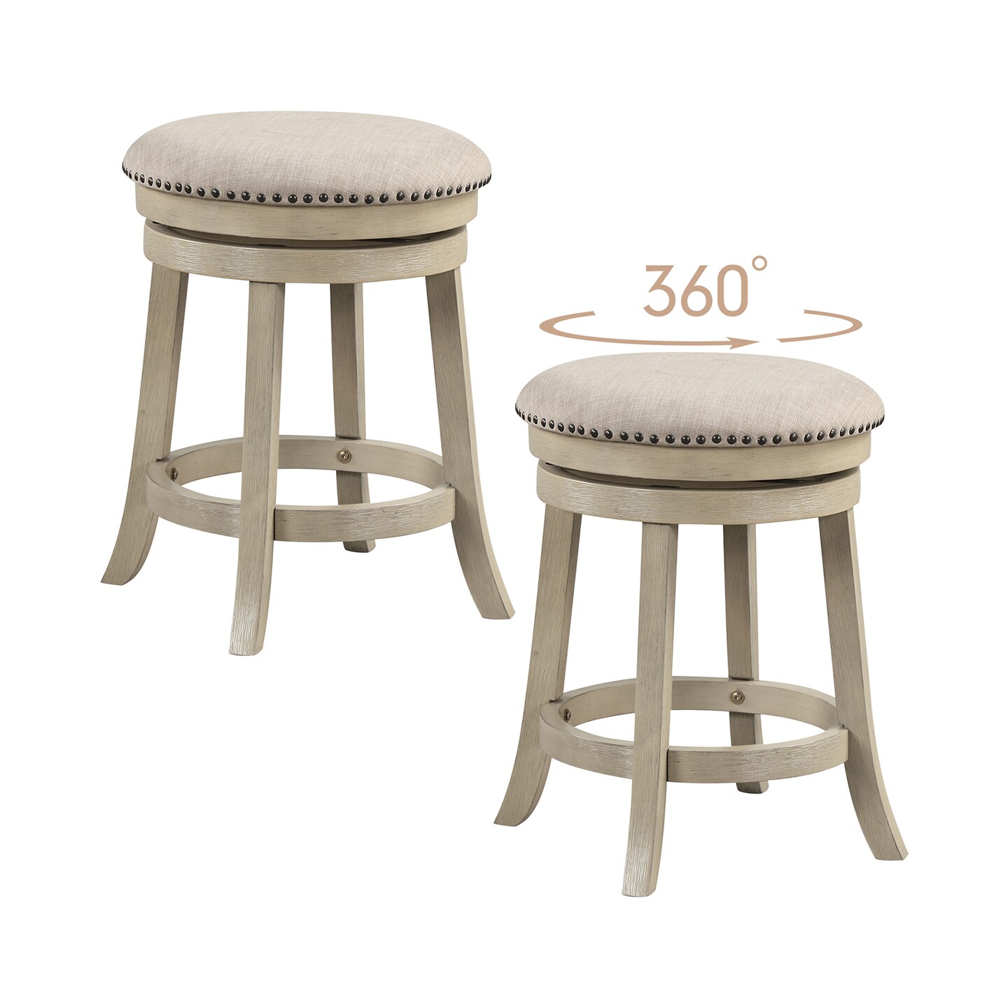 Swivel Bar Stools Set of 2 wth Wooden Frame