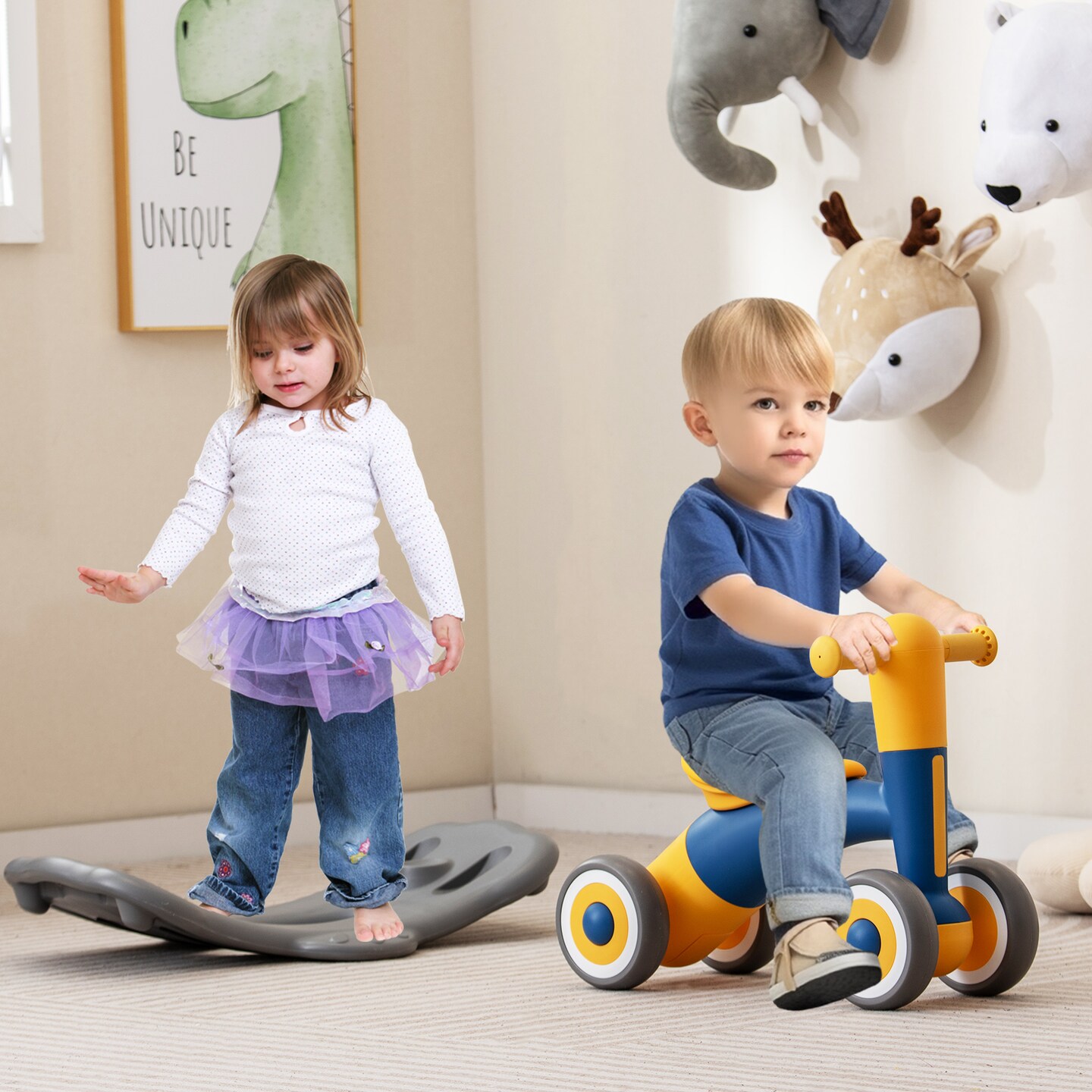 3-in-1 Kids Rocking Horse with Balance Board and Removable Seat - 16 L x 24 W x 18.5 H