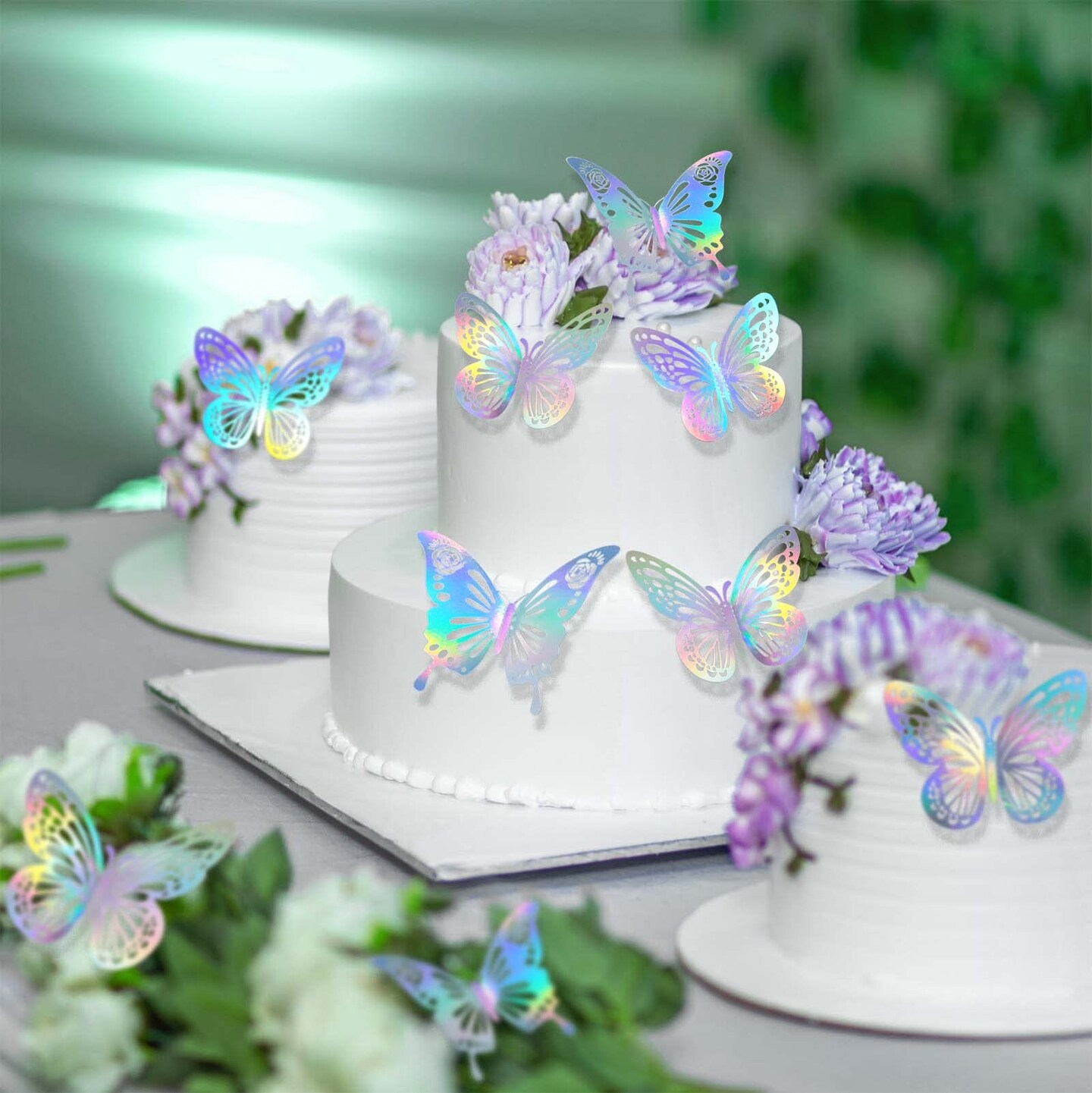 Laser Butterfly Wall Decor,48Pcs 2 Styles 3 Sizes,Removable Butterflies for Cake Cupcake Toppers, 3D Paper Butterfly Sticker Decorations for Birthday Baby Shower Girl Room Nursery Decals