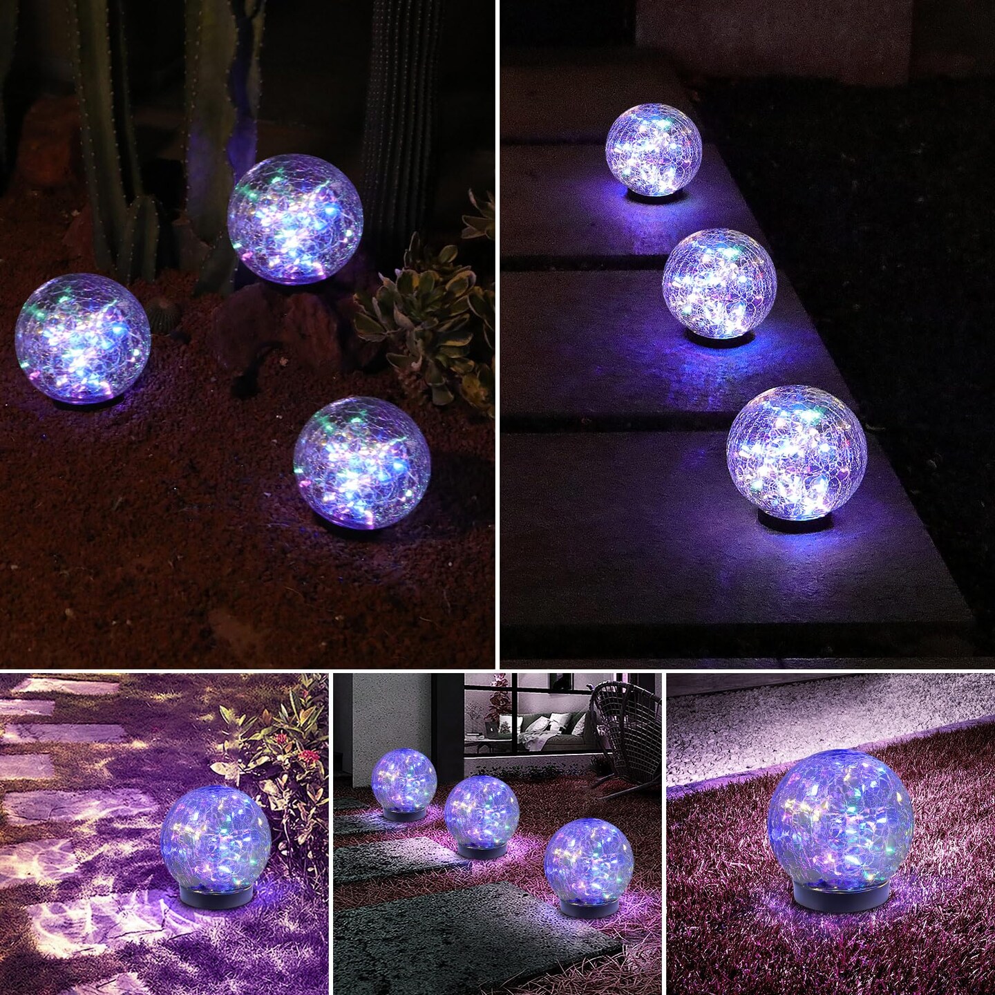 MLKNK Solar Globe Lights Outdoor Waterproof-Solar Balls-Solar Garden Lights-Solar Orbs for Outside 2 Pack Cracked Glass Ball for Lawn Patio Yard Backyard Decorations