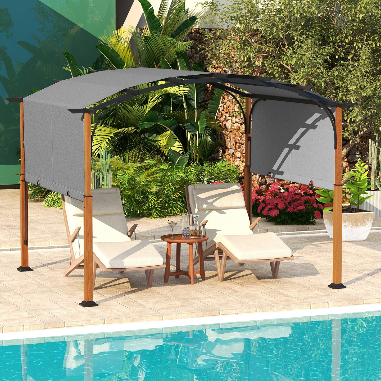 Outdoor Retractable Pergola with Retractable Canopy for Patio