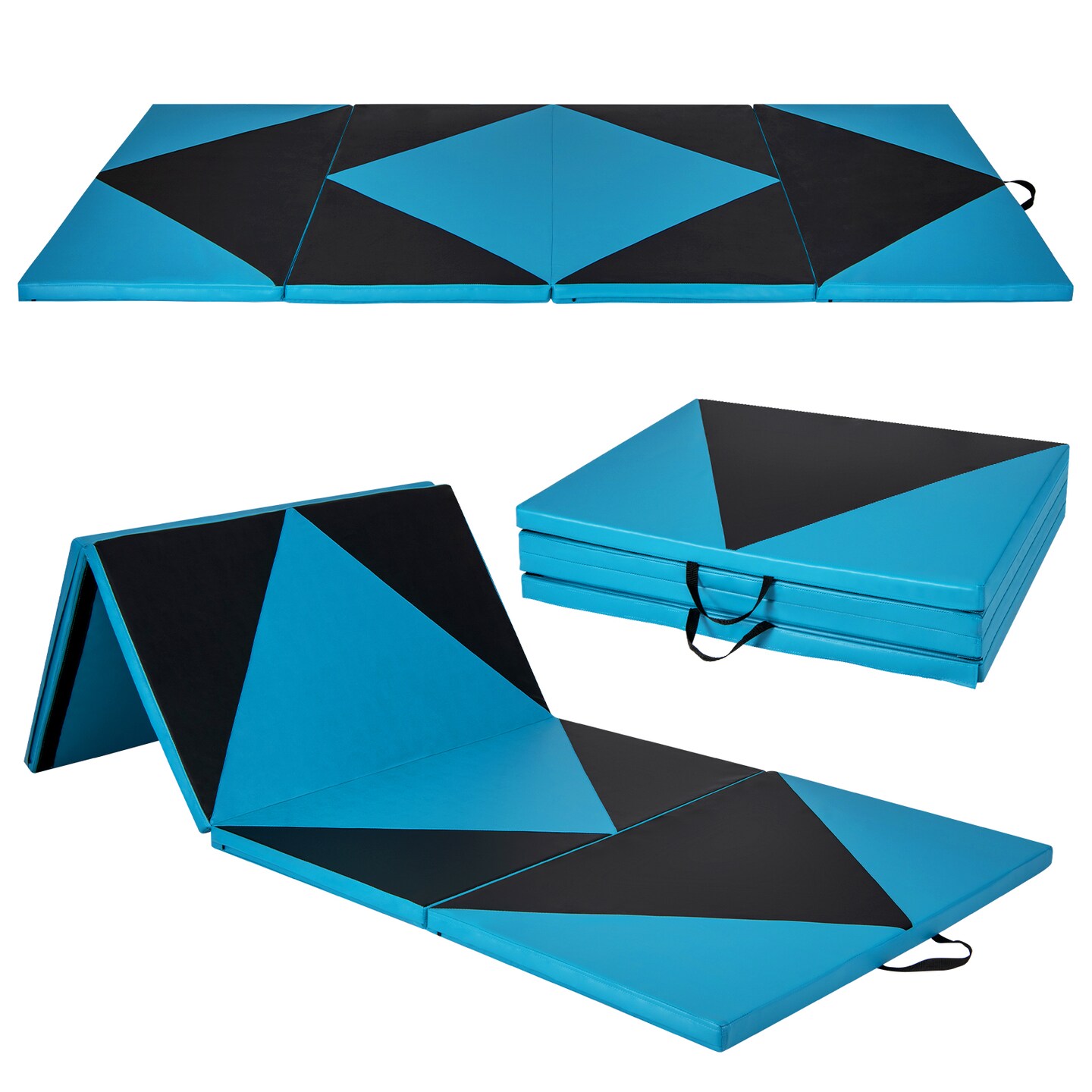 4-Panel PU Leather Folding Exercise Gym Mat with Carrying Handles and Removable Zippered Cover