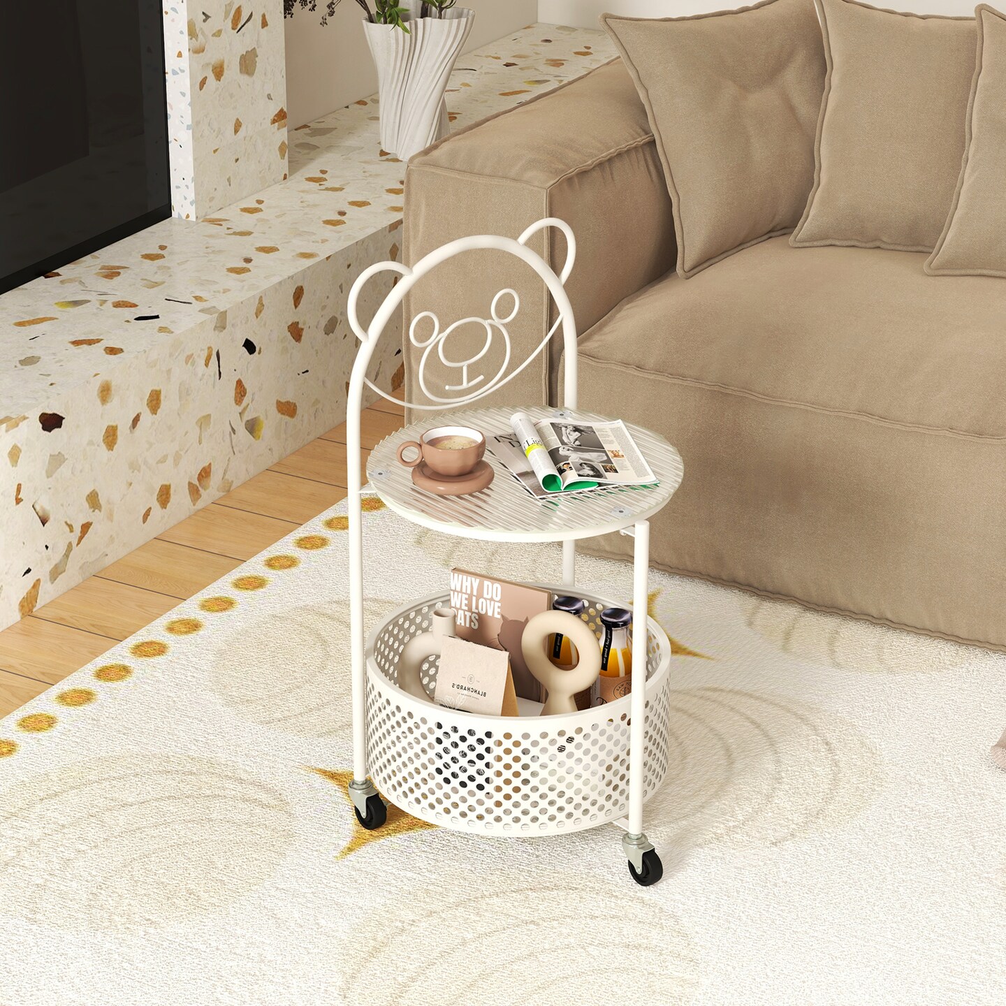 Modern Sofa Side Table on Lockable Wheels for Any Room - 16" x 14.5" x 28"(L x W x H)