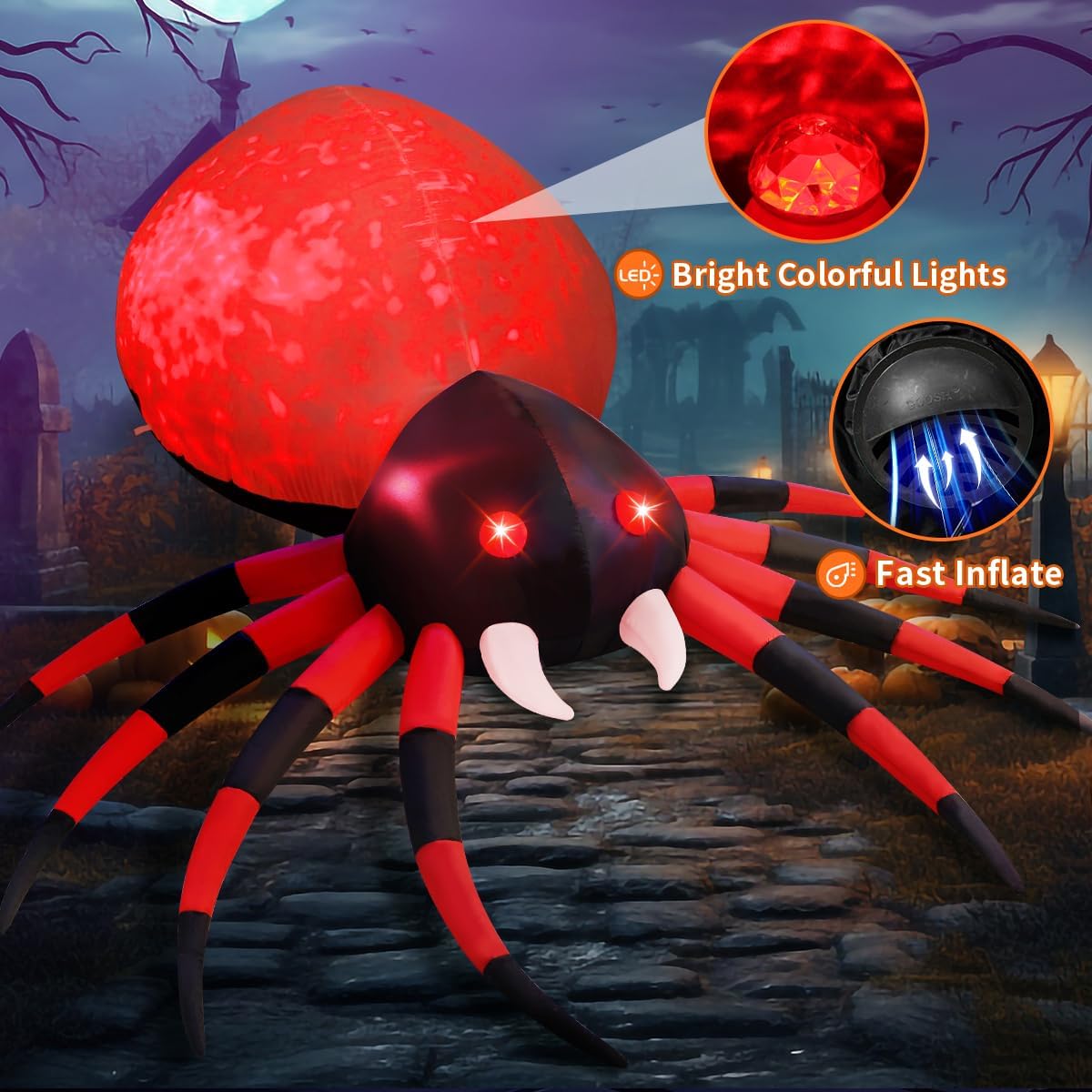 GOOSH 12 FT Width Halloween Inflatable Spider Outdoor Decoration with Magic Light