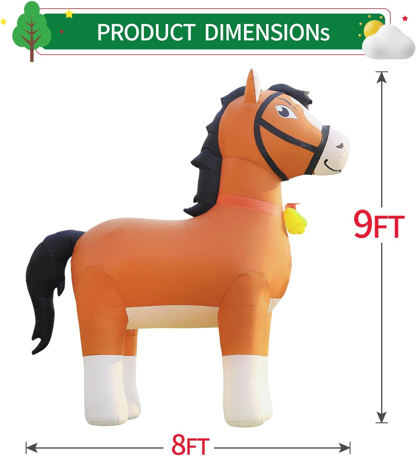 9FT Clydesdale Horse Inflatables Christmas, Farm Ranch Giant Blow up Animals Cute, Kentucky Derby Decorations Outdoor Yard Built-in LED Lights Big Large Decor Party Lawn Holiday Outside