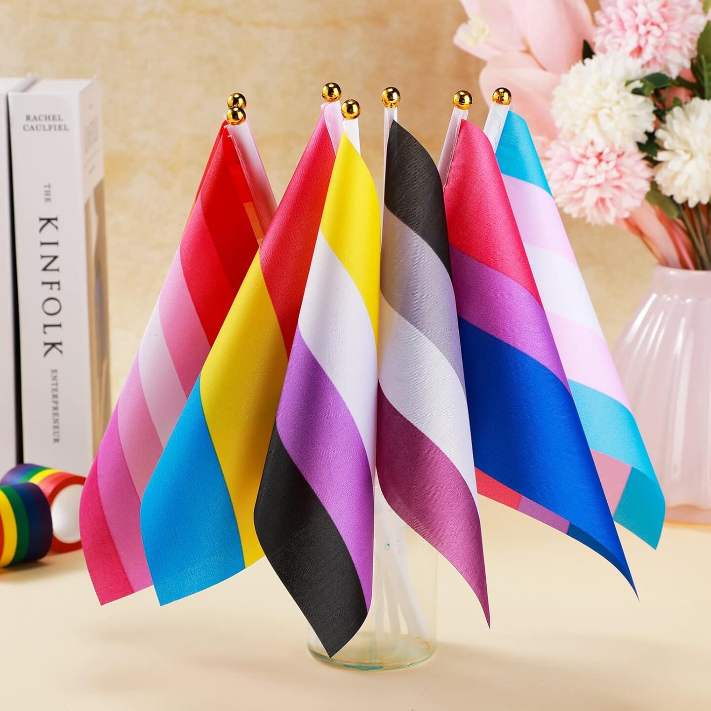 200 Pcs Rainbow Pride Flag Set Small Mini Gay Hand Held Pansexual Bisexual Trans Lesbian Flag Fade Resistant and Vivid Colors for Nonbinary Asexual LGBT Party Decorations, 5.5 x 8.3 Inch