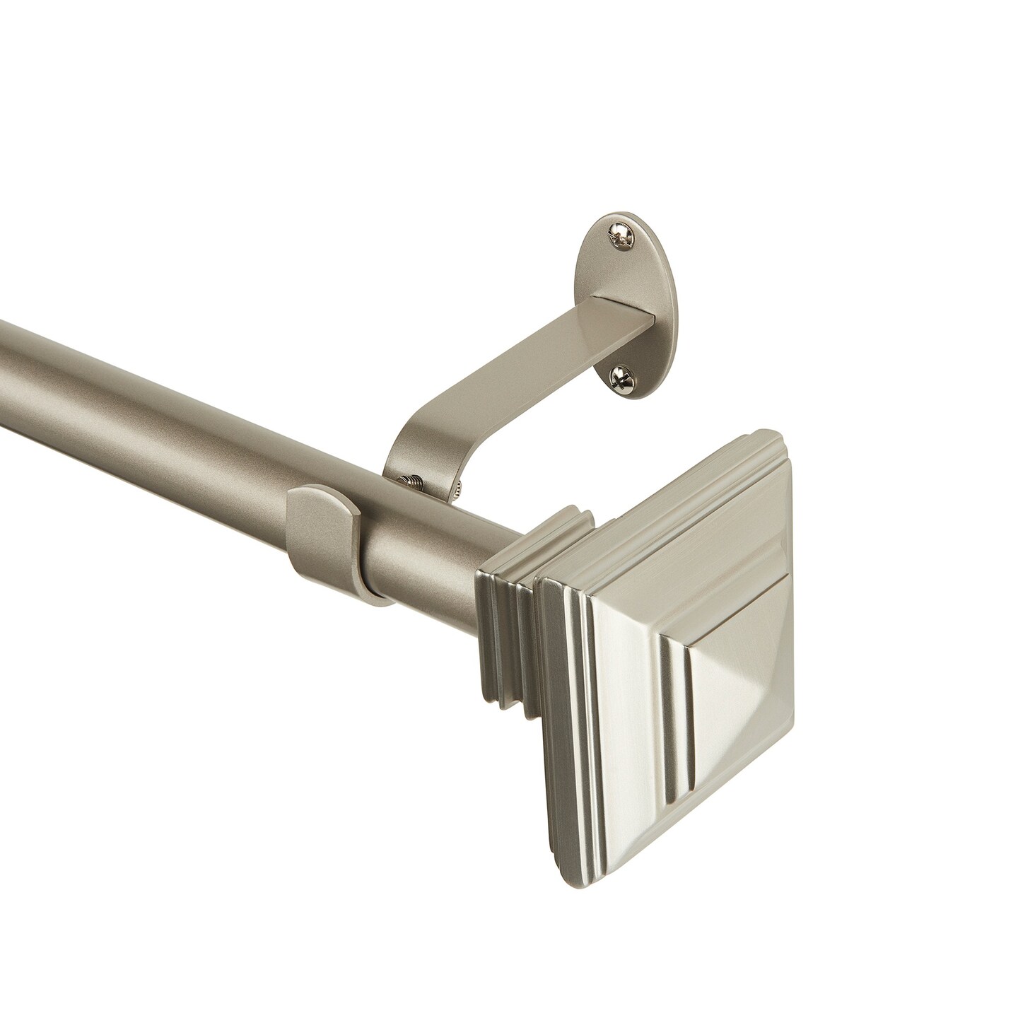 Threadmade Home Florence Single Curtain Rod with Stacked Square Finial, Polished Nickel - 86"W x 120"L