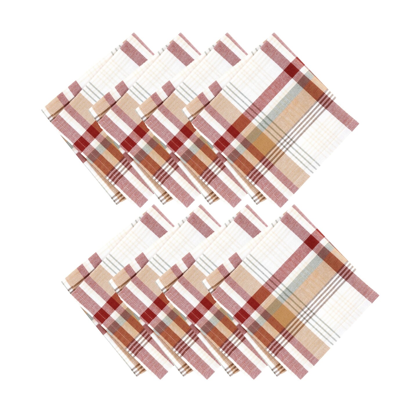Threadmade Home Seneca Plaid Harvest Cotton Napkins, Set of 8, Multicolor - 17"W x 17"L