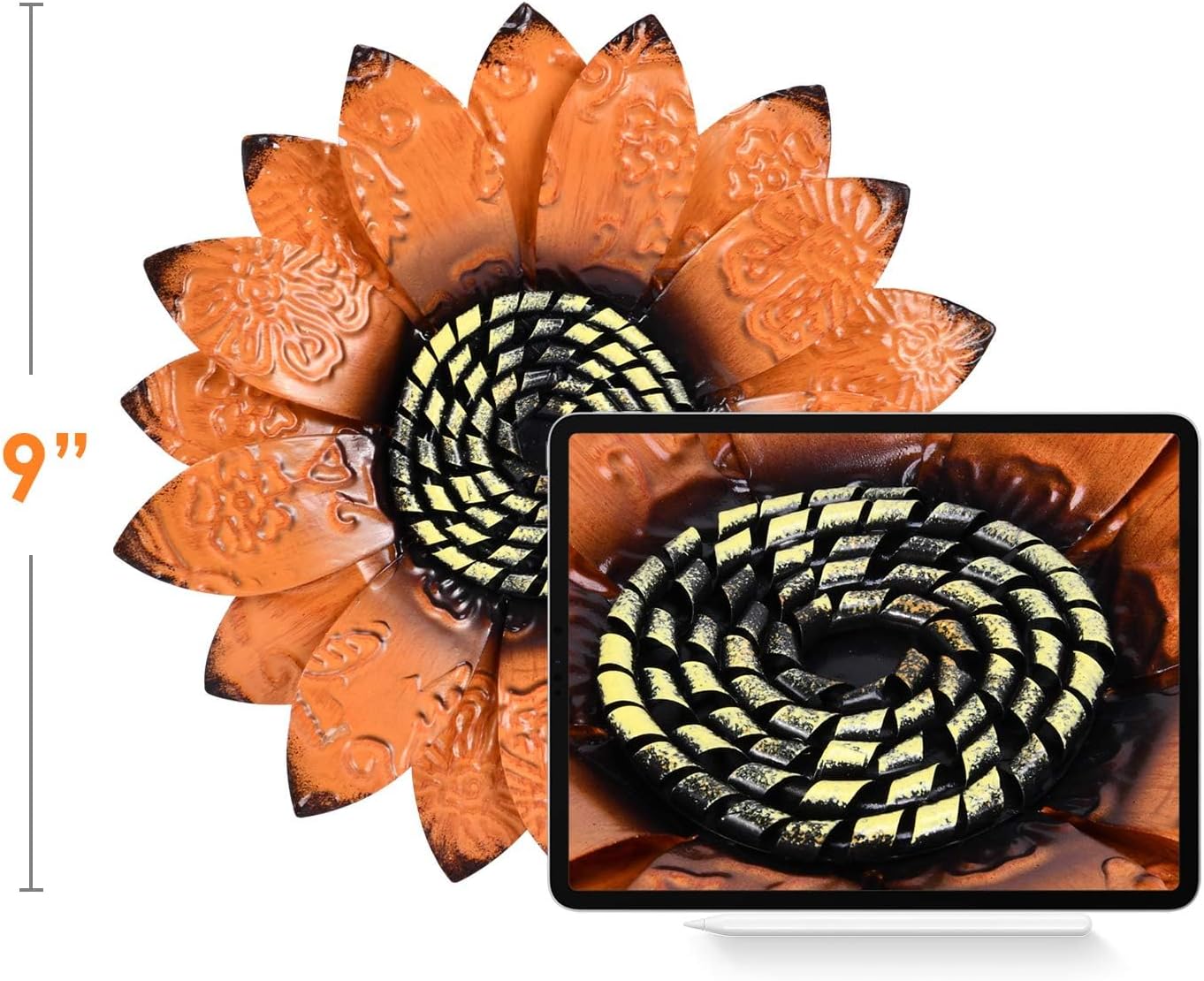 Sunflower Wall Decor - 9 inch Metal Flower Wall Art Decorations, Sunflower Yard Garden Decor Hanging for Kitchen, Bathroom, Bedroom, Set of 3 Handmade Gift for Home, Indoor or Outdoor