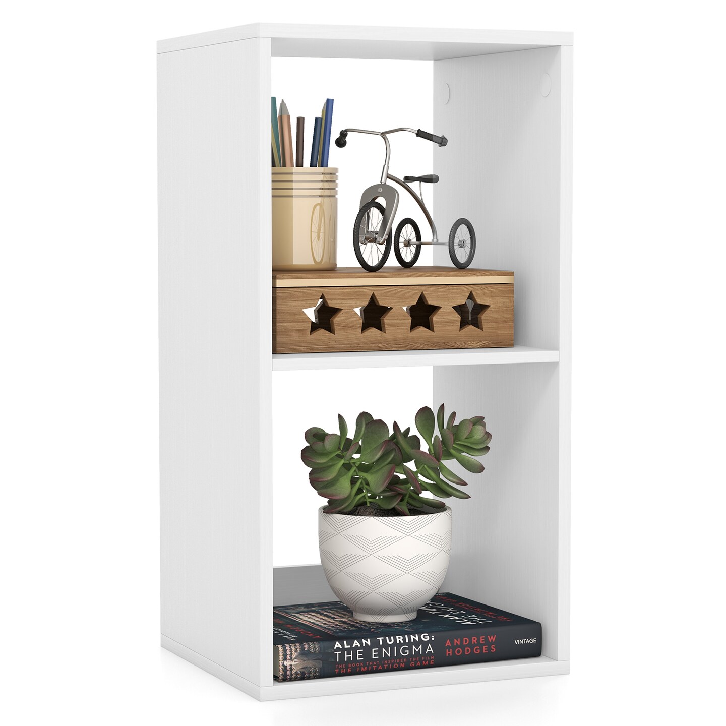White Engineered Wood Open Back Cube Bookcase with Storage Shelves
