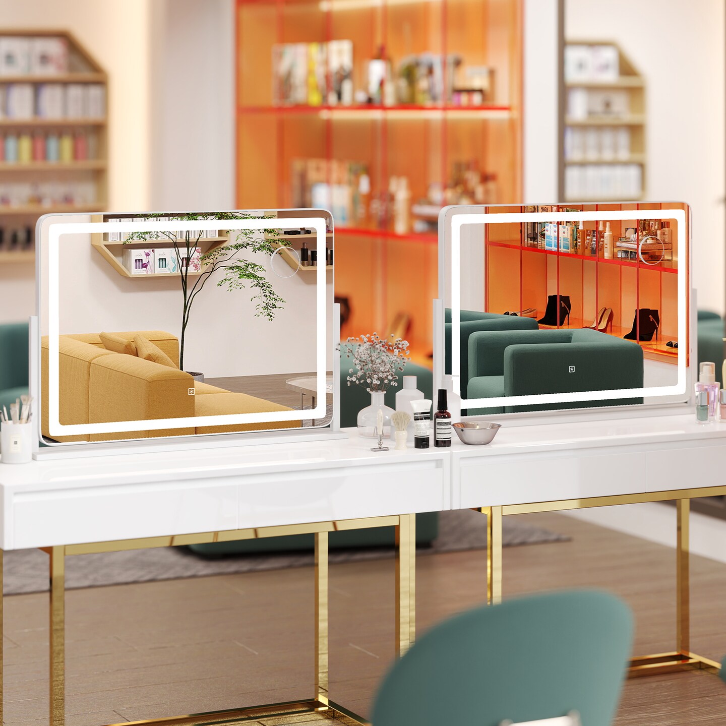 32 x 22 Inch Large Makeup Vanity Mirror with 3-Color Lighting Mode-White