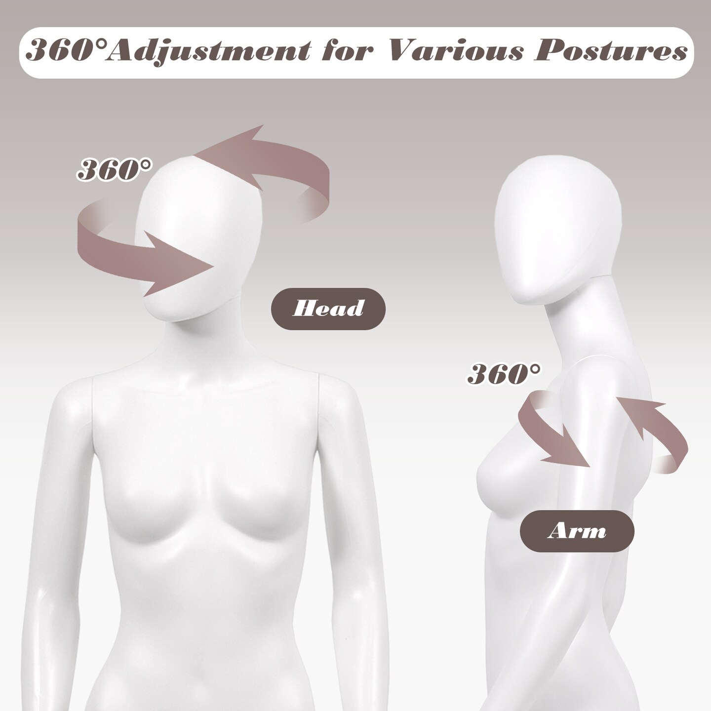 White 5.8 Feet Full Body Female Mannequin Egghead Manikin with Metal Stand