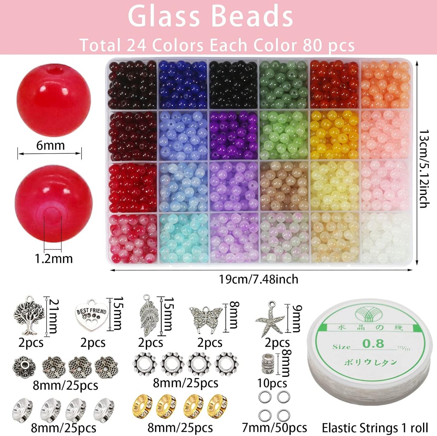 2090pcs 6mm Glass Beads Kit Set Assorted Handcrafted Round Smooth Loose Bracelet Beads Bulk for DIY Crafts &#x26; Jewelry Making