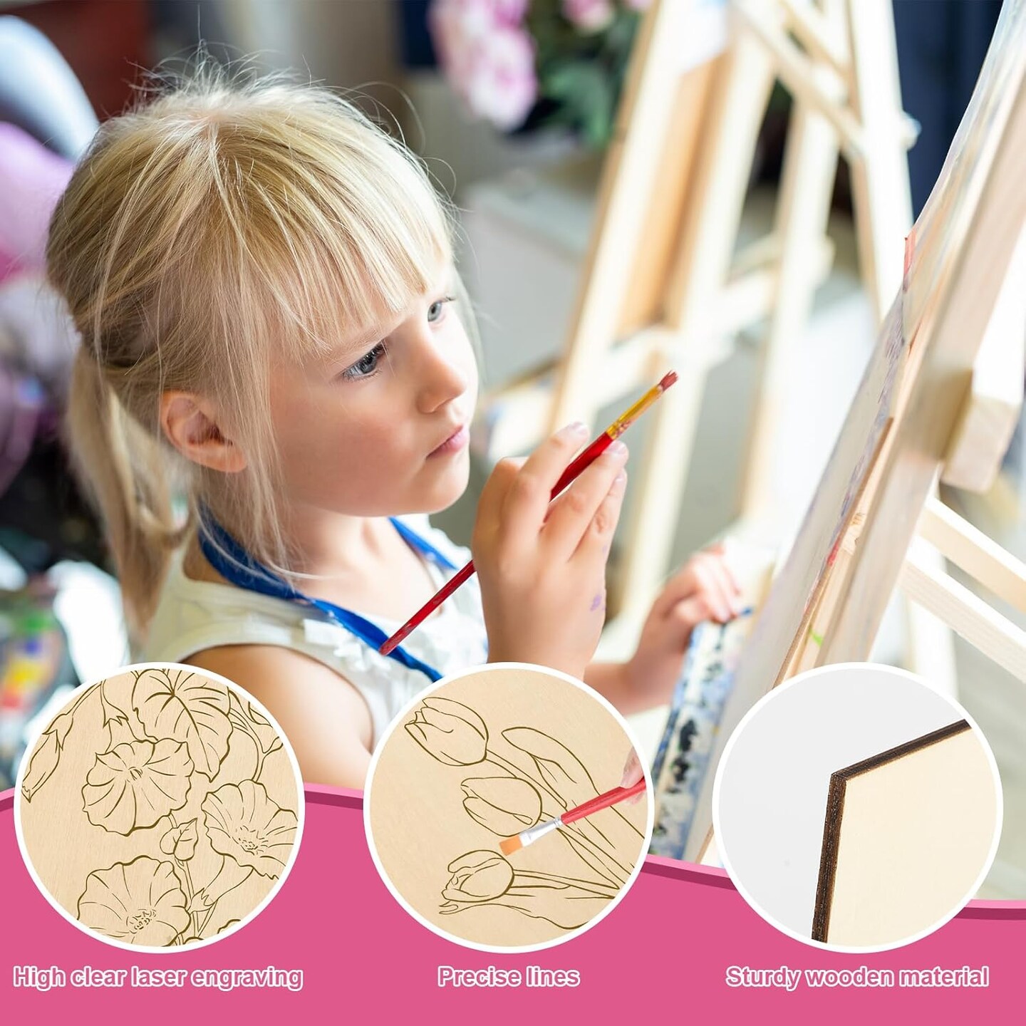 10 Pieces Large Flowers Unfinished Wood Crafts to Paint for Adults and Kids, Bulk Predrilled Wooden Ornaments for Painting, Tulips Flower Paintable Wood Slices Craft Supplies with Ropes