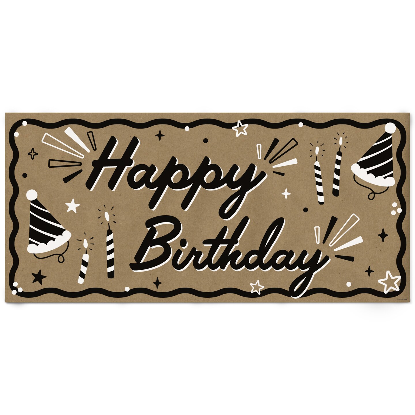 Big Dot of Happiness Happy Birthday Kraft Paper Banner, Black & White Birthday Party Banner, Printed Brown Paper Party Sign Decoration – 1 Count