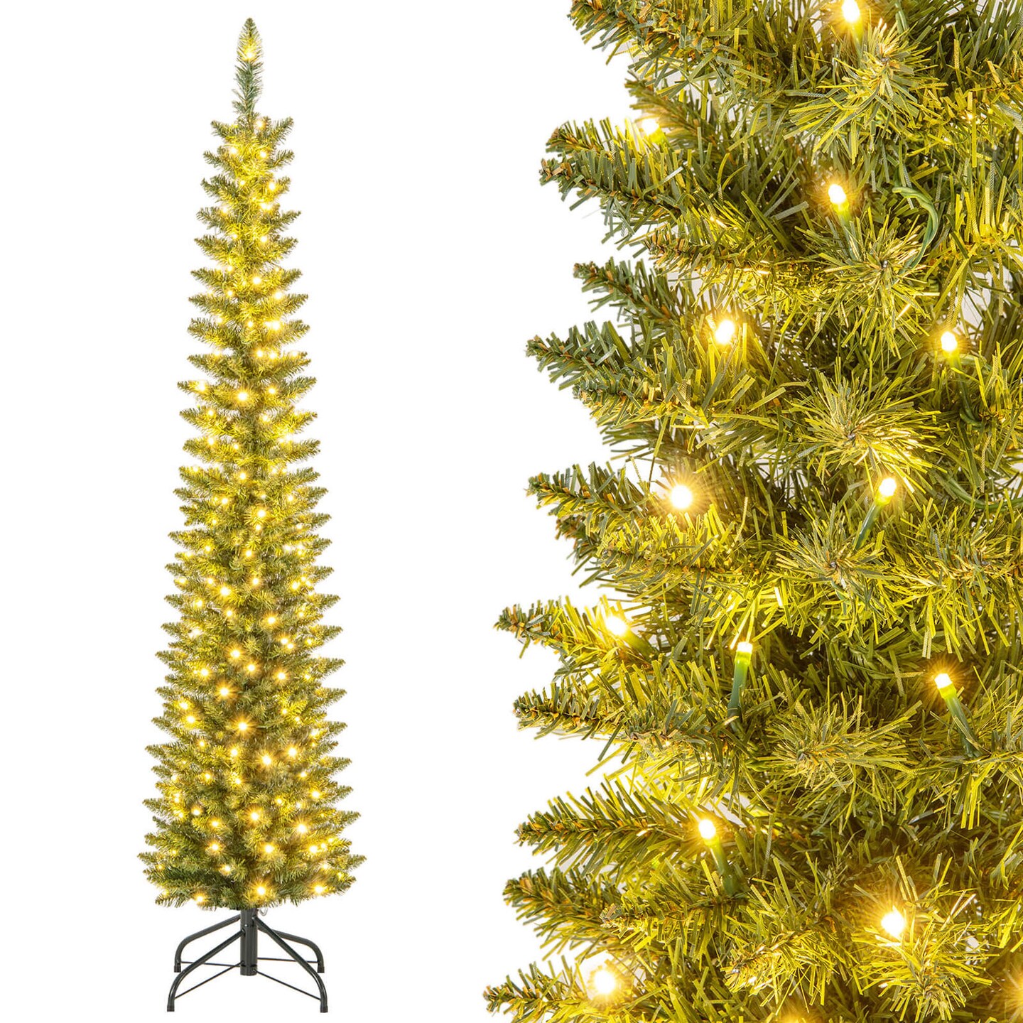 Costway 5/6/7/99 FT Pre-Lit Pencil Christmas Tree with 400 LED Lights &#x26; 699 Branch Tips Party