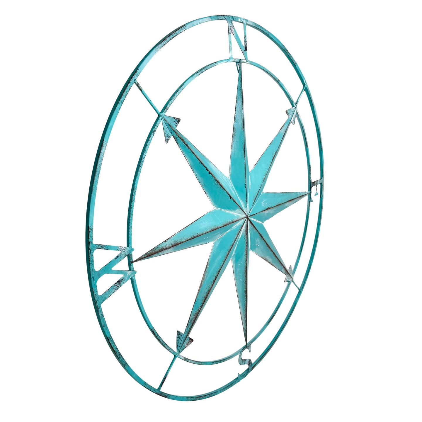 Indoor Outdoor Metal Compass Rose Wall Sculpture 39.5 Inch Diameter