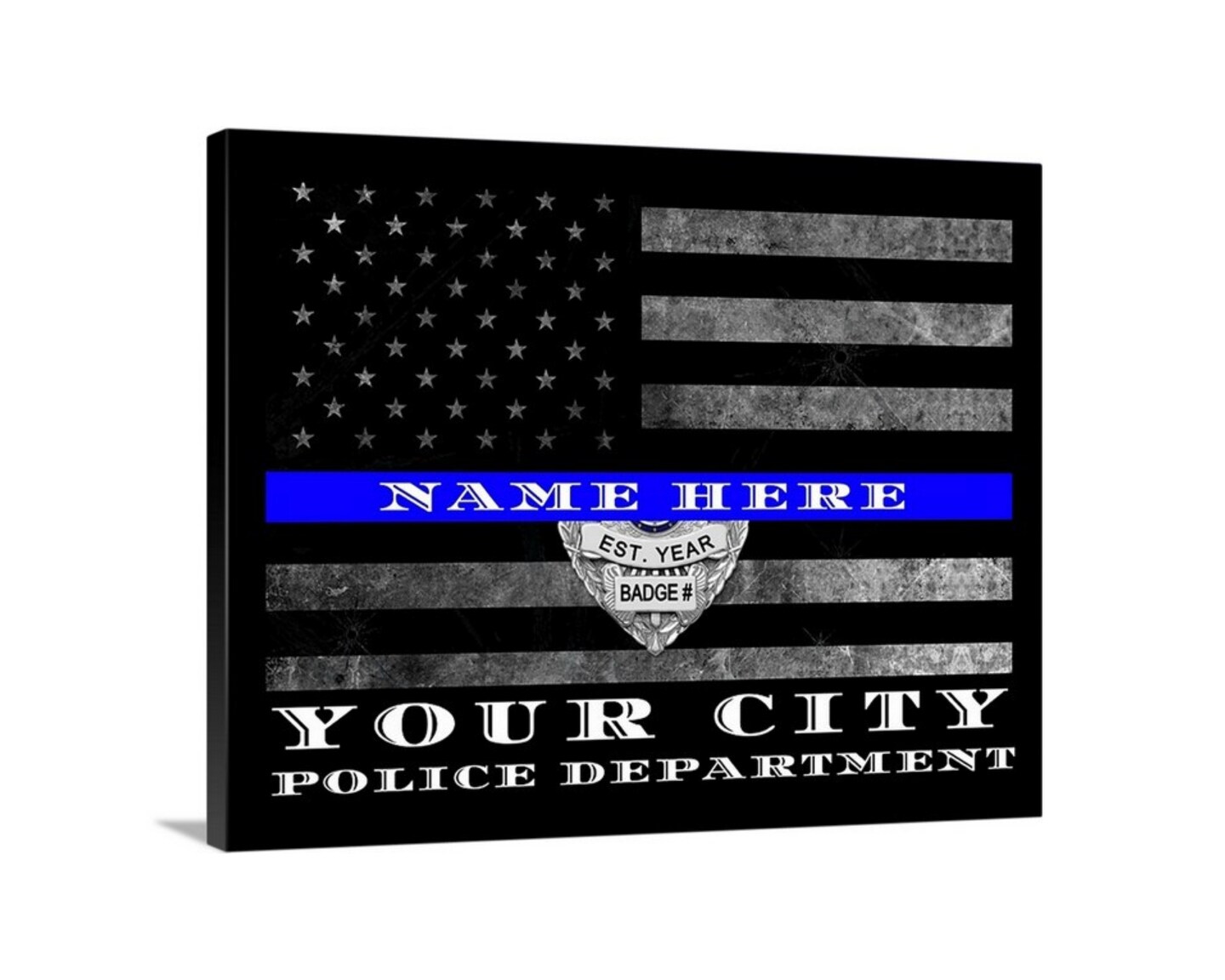 NYPD New York Police Officer Thin blue Line Flag Gift Frame Art