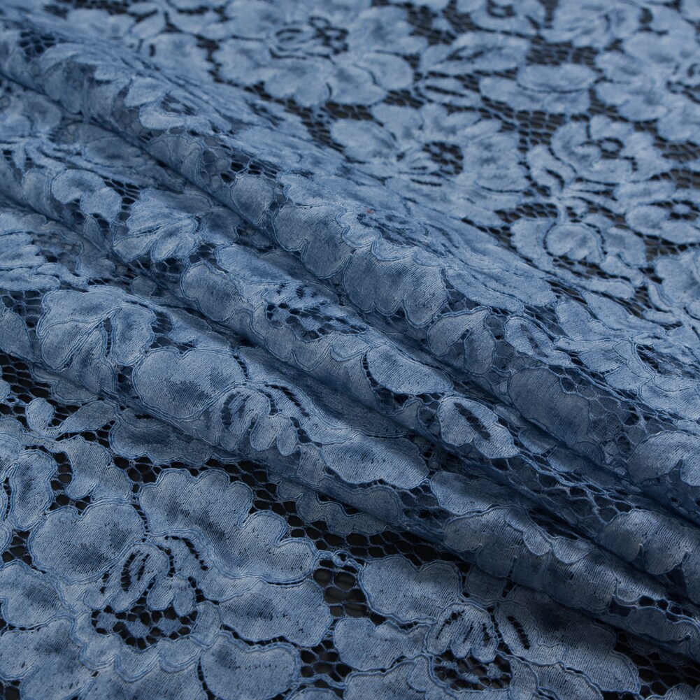 1 Yard Pad Dyed Cotton Lace Sky Blue Floral Fabric 59&#x22; Wide