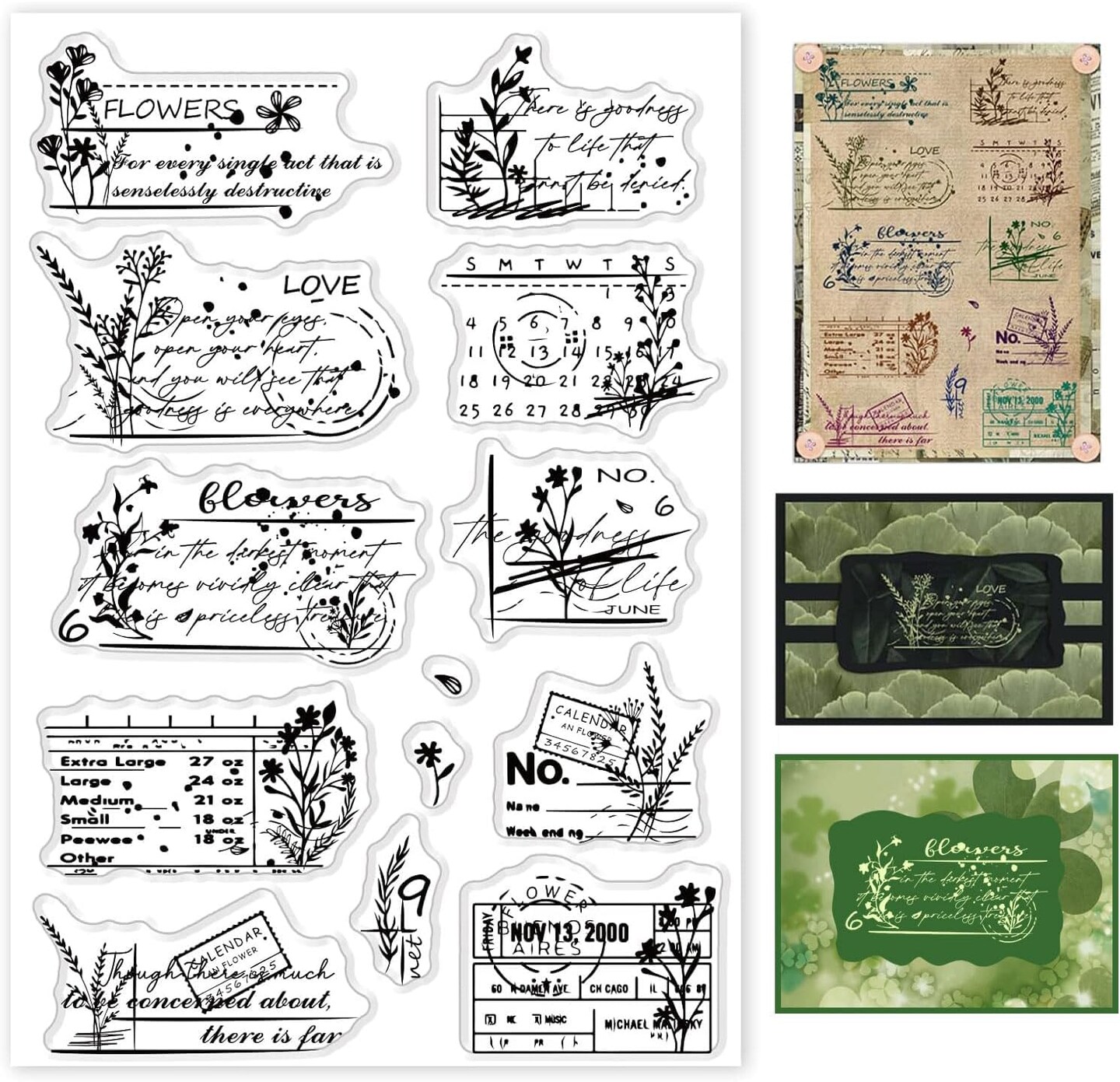 Vintage Floral Calendar Clear Stamps Floral Postage Silicone Stamps Retro Flowers