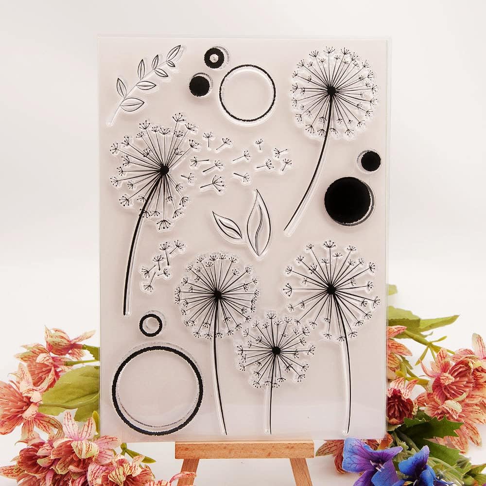 Dandelion Clear Stamps Silicone Stamp Cards with Sentiments,Leaf Transparent Seal Stamps
