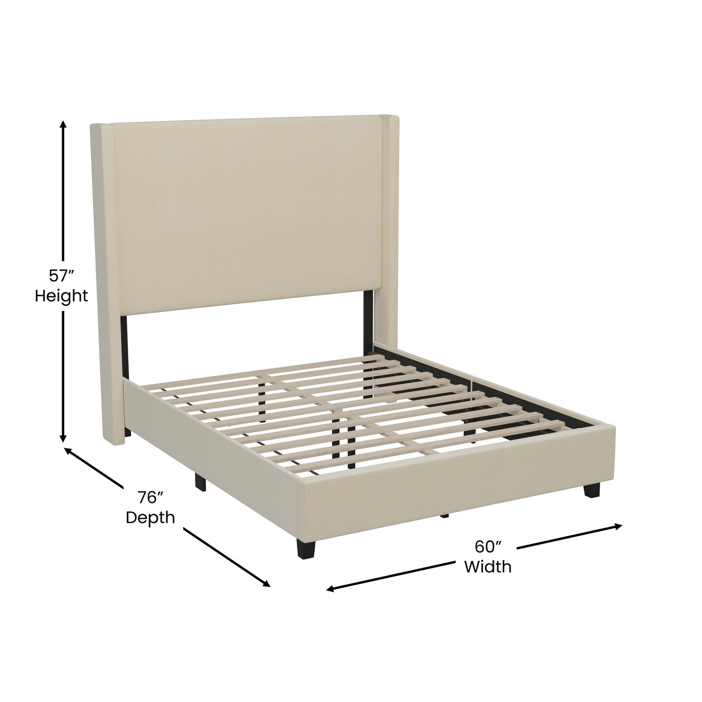 Merrick Lane Bramlett Modern Platform Bed - Gray Faux Linen - Queen - Padded Wingback Headboard - 6&#x22; Floor Clearance - Wood Support Slats - No Box Spring Needed