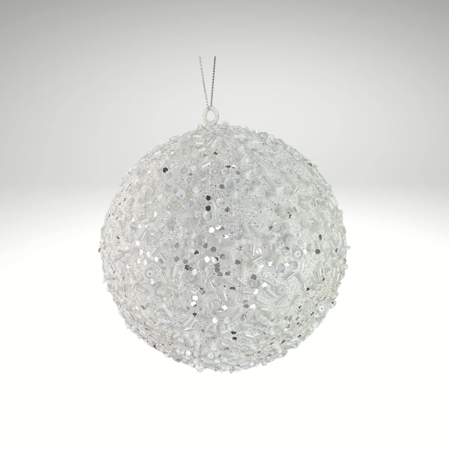 White 6&#x22; Sequin Ornament Ball &#x2013; Glitter Christmas Decoration-86551WT