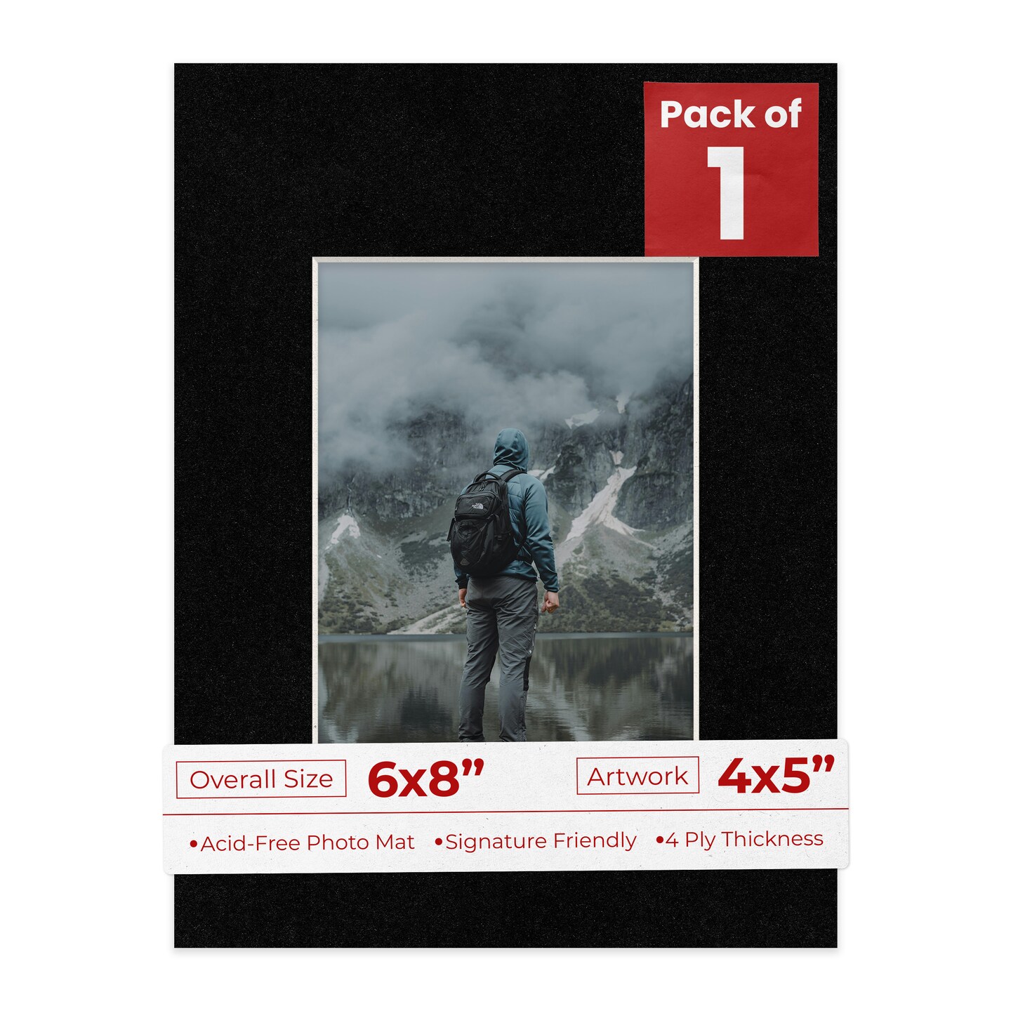 Black with Black Core Mat Board for 6x8 Frames - Fits 4x5 Photos