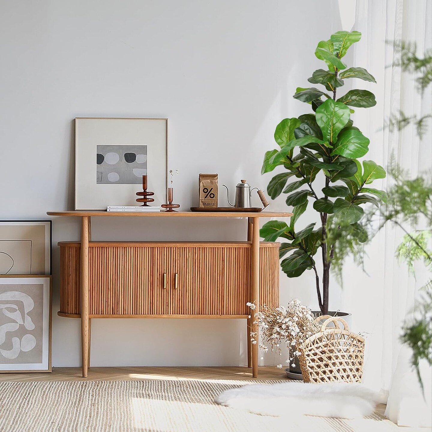 6ft Artificial Fiddle Leaf Fig Tree – Faux Ficus with Pot for Indoor/Outdoor Home & Office Decor