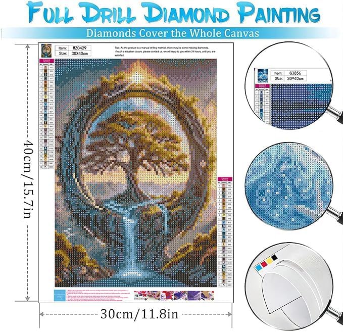 Tree of Life Diamond Art Kits for Adults - 5D Round Drill Diamond Painting Kits, DIY Font of Life Diamond Painting Gem Art, Crystal Waterfall Diamond Art Painting for Home Decor Walls Gifts 12X16Inch