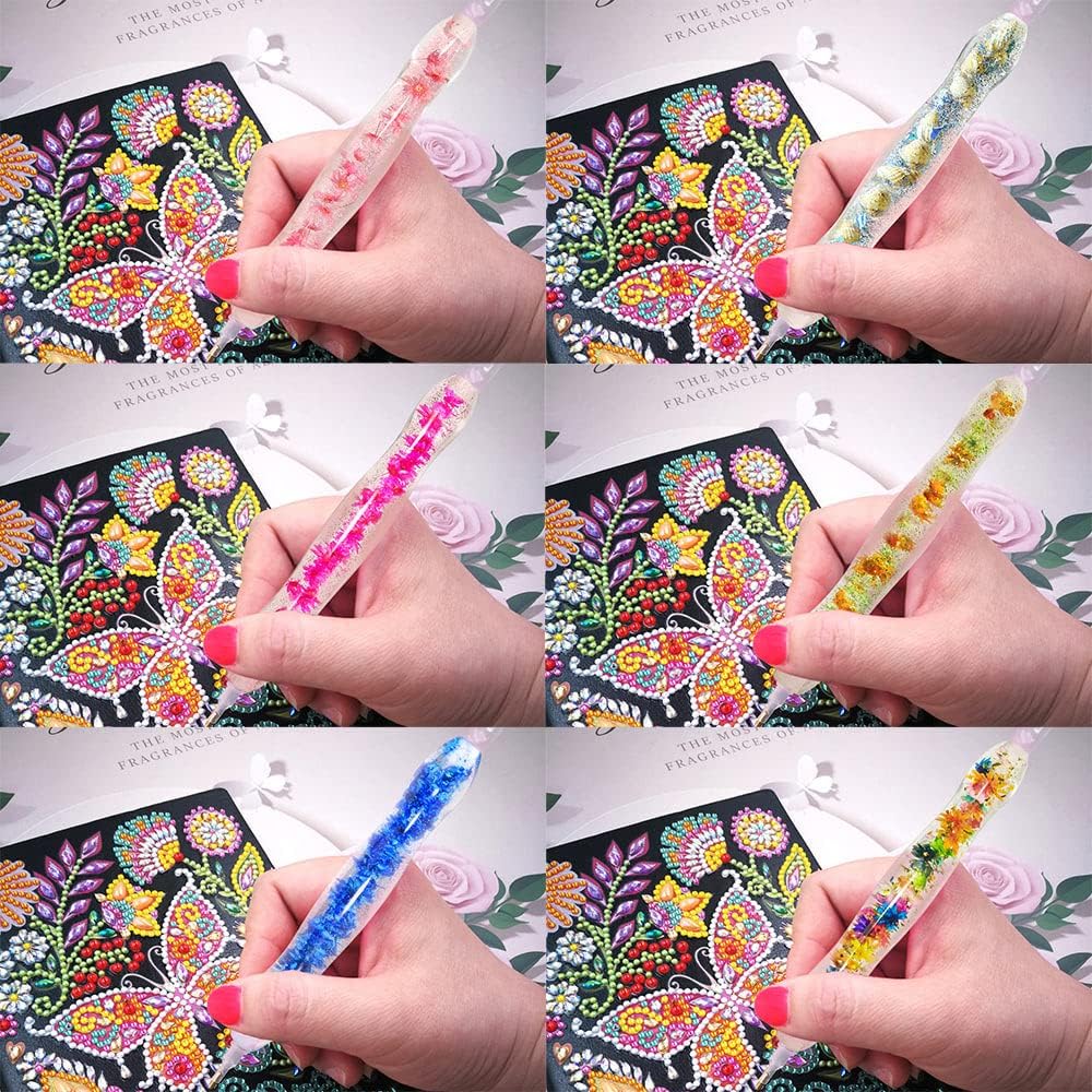 Colorful Flowers 5D Diamond Painting Art Drill Tool Pen Kits Resin Gem Picker for Adults with Pen Tip for Bead Dot Nail Art