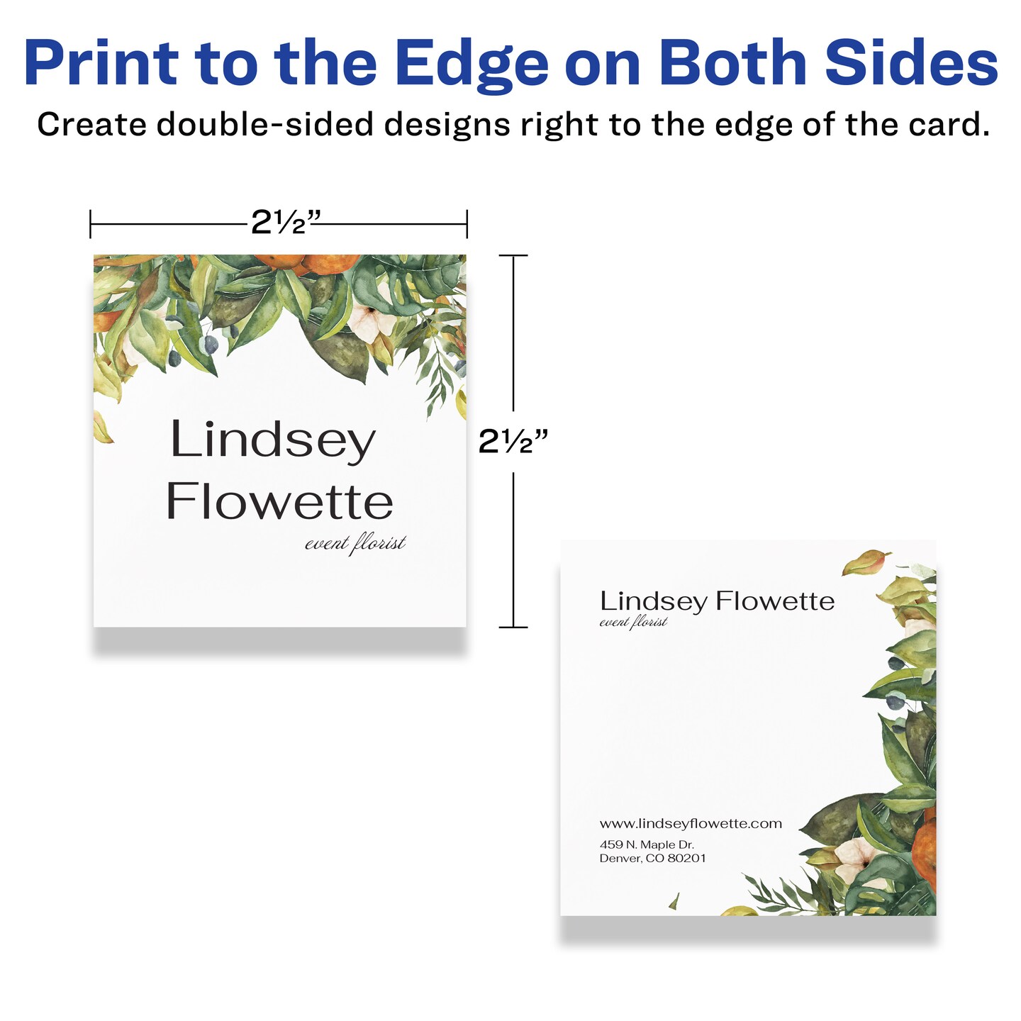 Avery Printable Matte White Cards with Sure Feed, 2.5" x 2.5" Square
