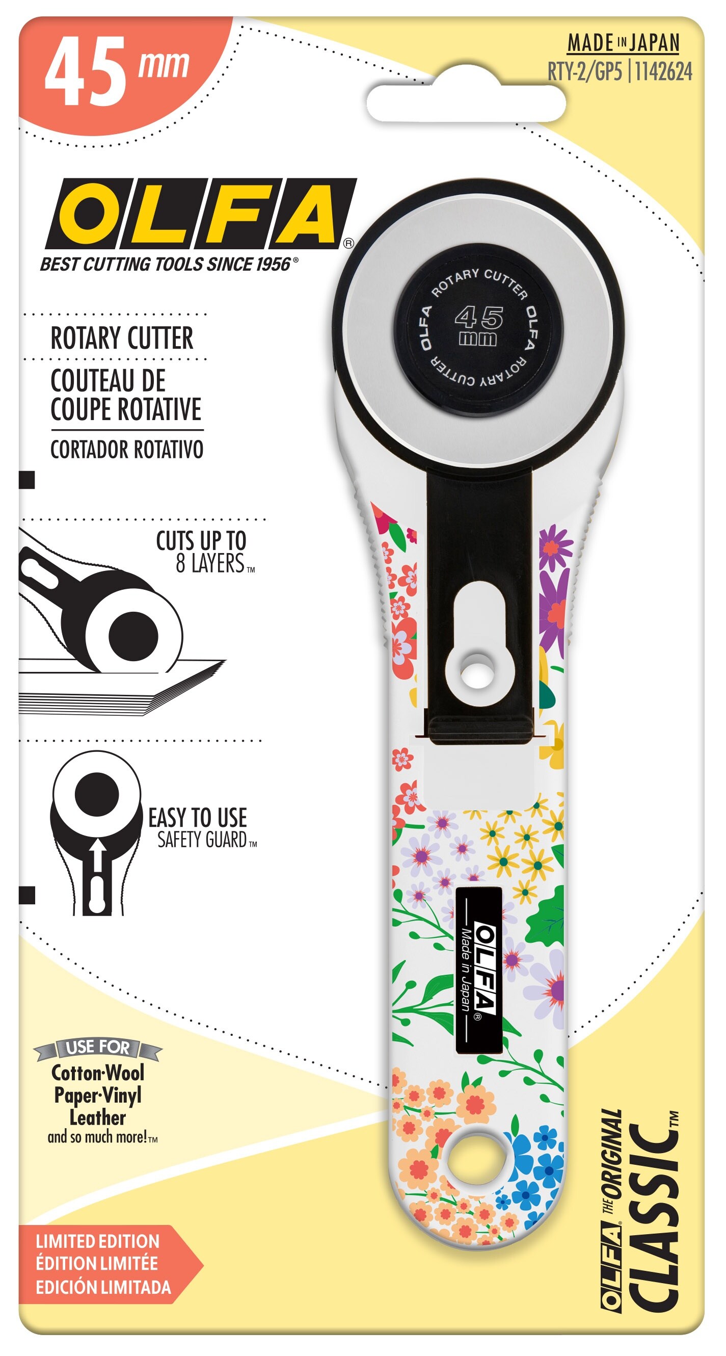 OLFA Classic Straight Handle Rotary Cutter 45mm-Floral
