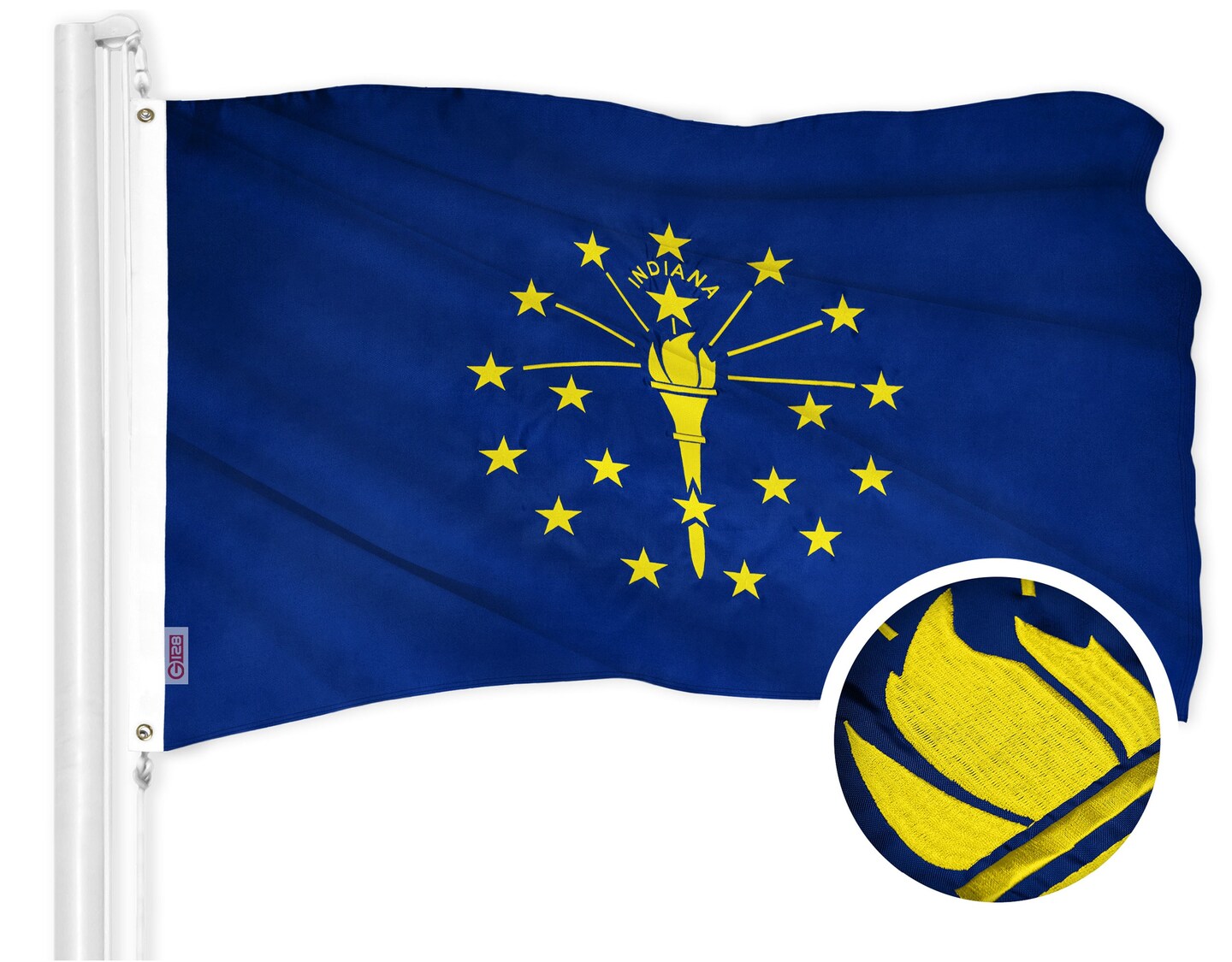 G128 Combo Pack: American USA Flag 2.5x4 Ft &#x26; Indiana IN State Flag 2.5x4 Ft | Both ToughWeave Series Embroidered Polyester, Embroidered Design, Indoor/Outdoor, Brass Grommets