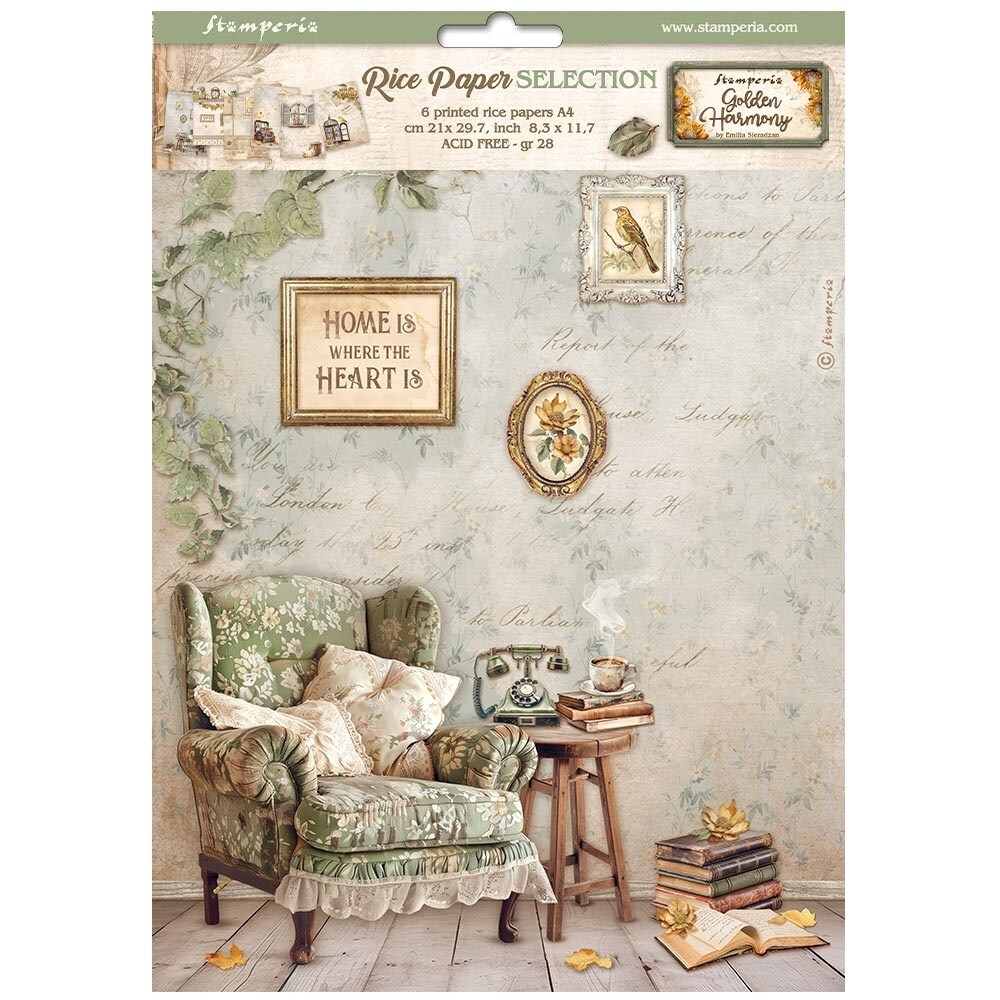 Stamperia Assorted Rice Paper A4 6/Sheets-Golden Harmony