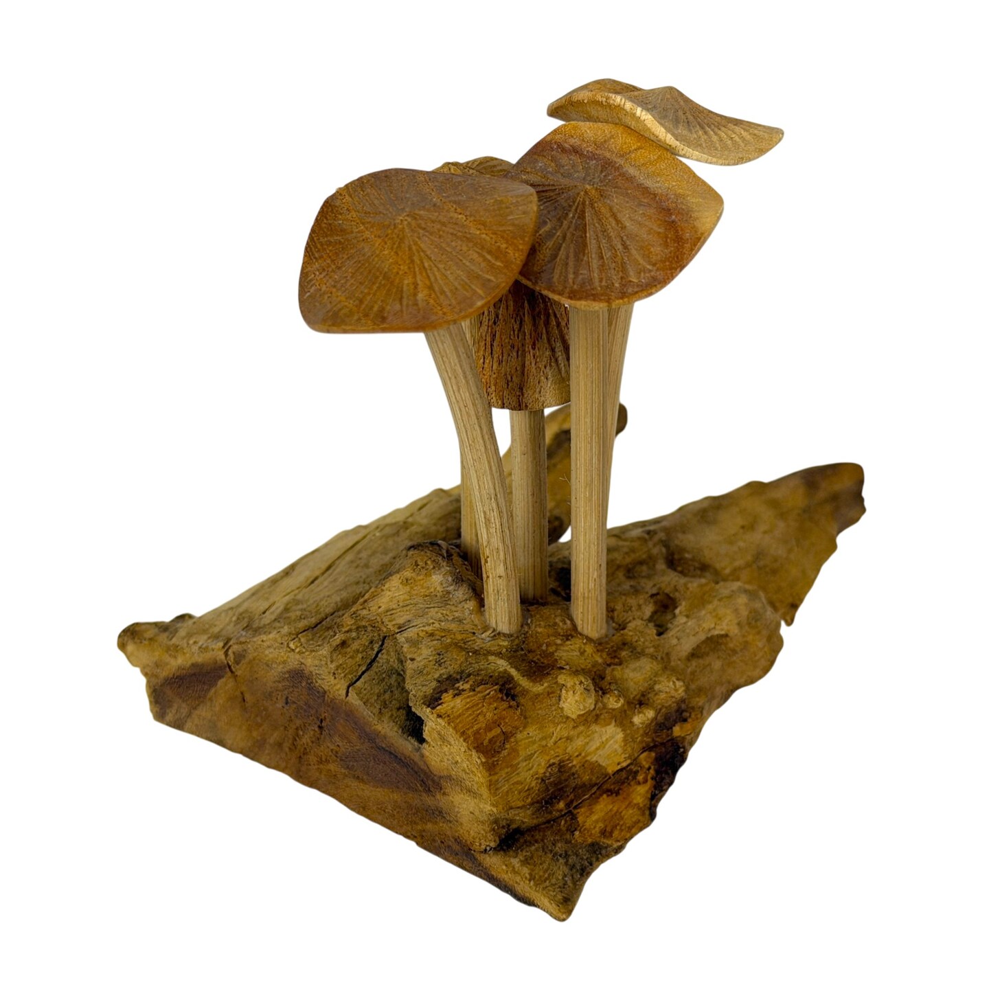Wood Mushroom Sculpture Natural Tabletop Figurine Root Base Decor