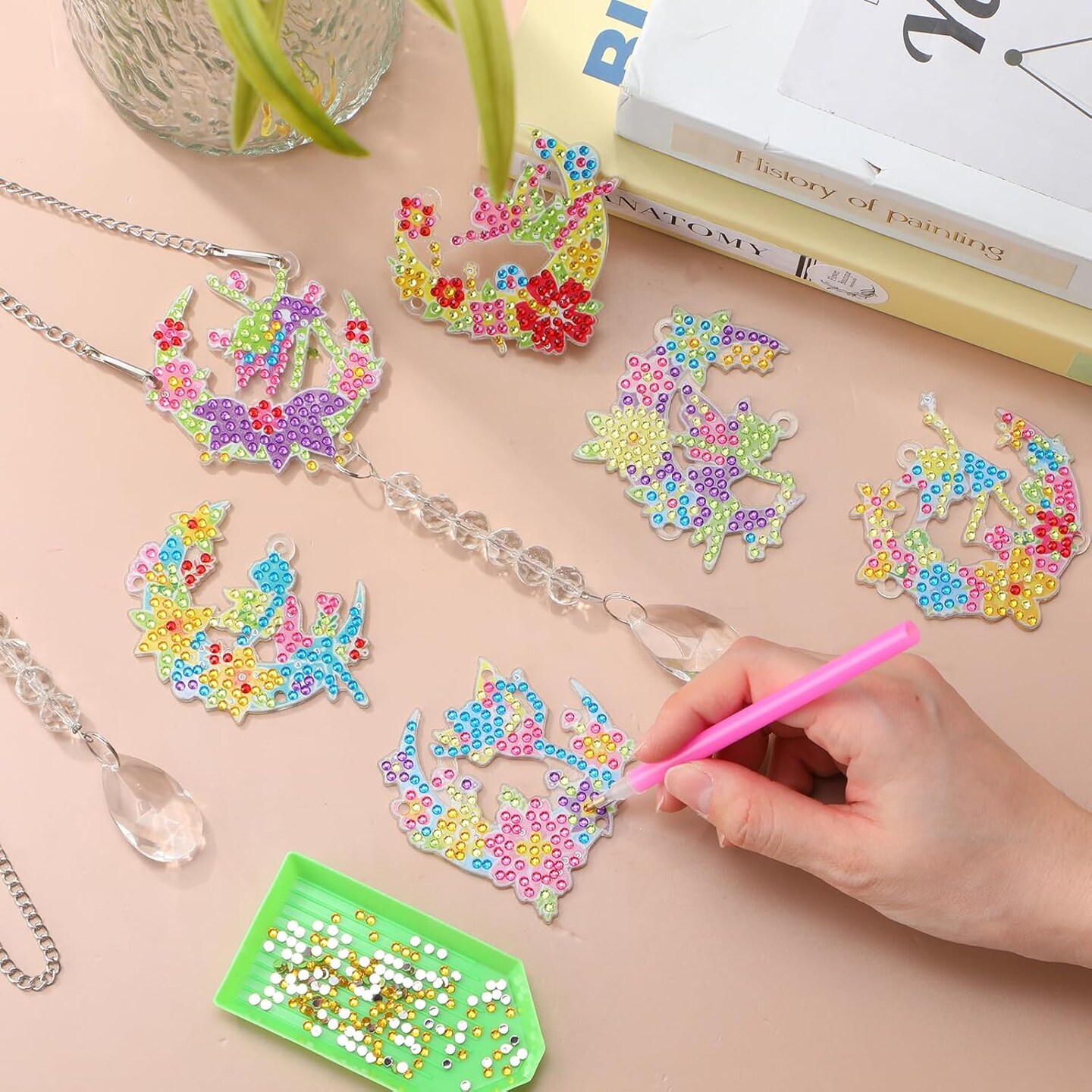 24 Pcs Diamond Art Keychains DIY Diamond Painting Wind Chime Crystal Hanging Ornament for Spring Summer Adult Craft Party(Mandala)