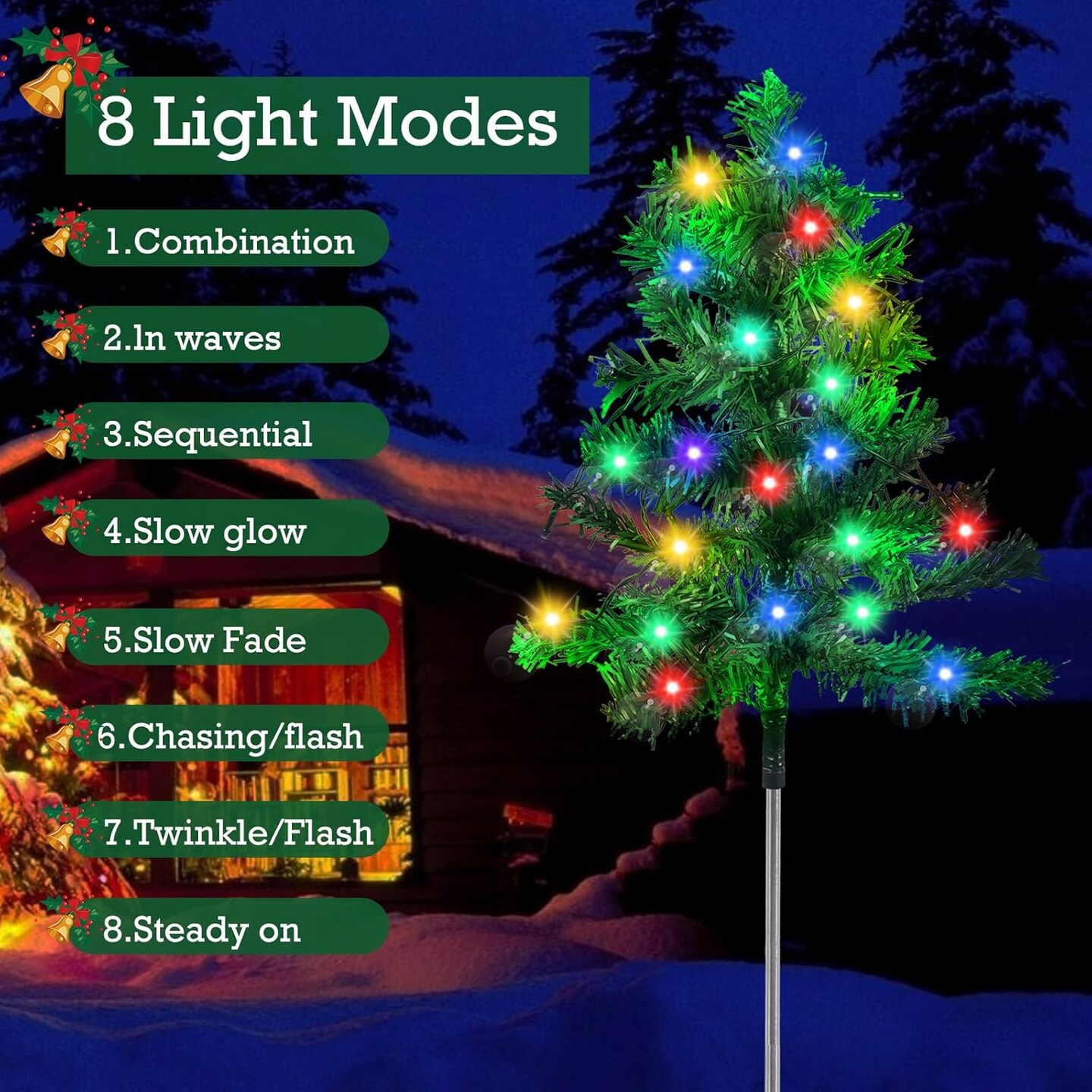 6PCS Solar Christmas Tree for Christmas Decorations Outdoor Pathway Lights with 120 C6 Multi-Color Lights 8 Lighting Modes Waterproof for Outside Garden Yard Lawn House Front Porch Door