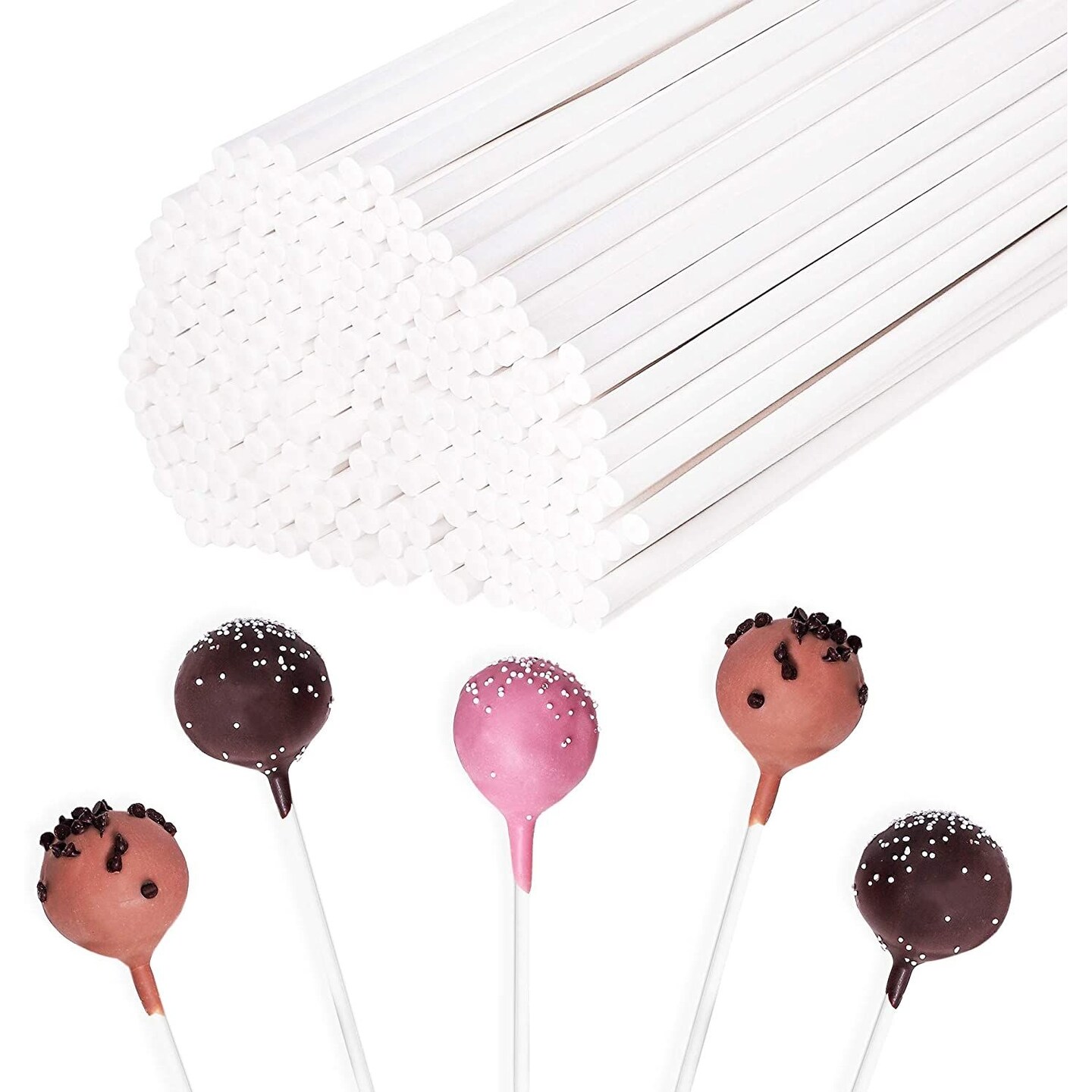 Lollipop Sticks - 300 Count 6 inch Paper Sucker Sticks, Treat Sticks for Cake Pops, Candy Melt, Apple, Chocolate, Fruit - White