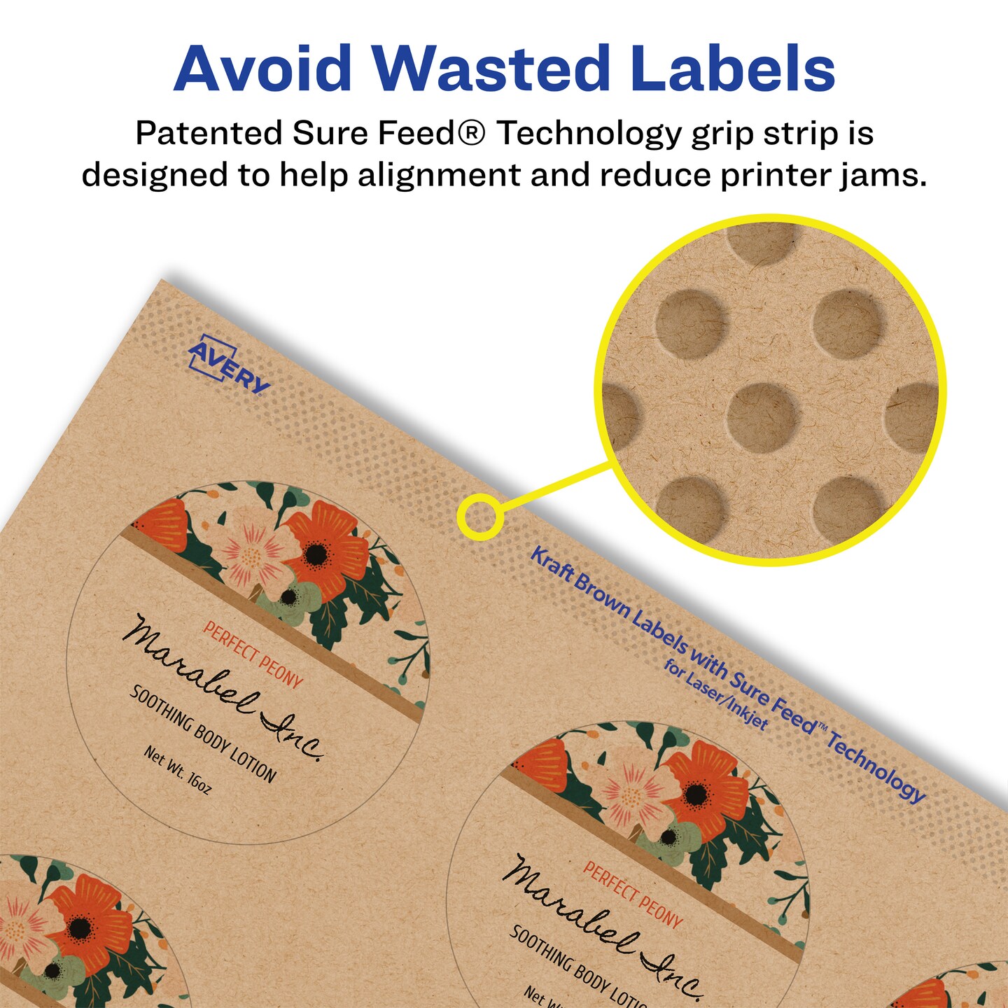 Avery Kraft Brown Round Labels with Sure Feed, 2.25" diameter