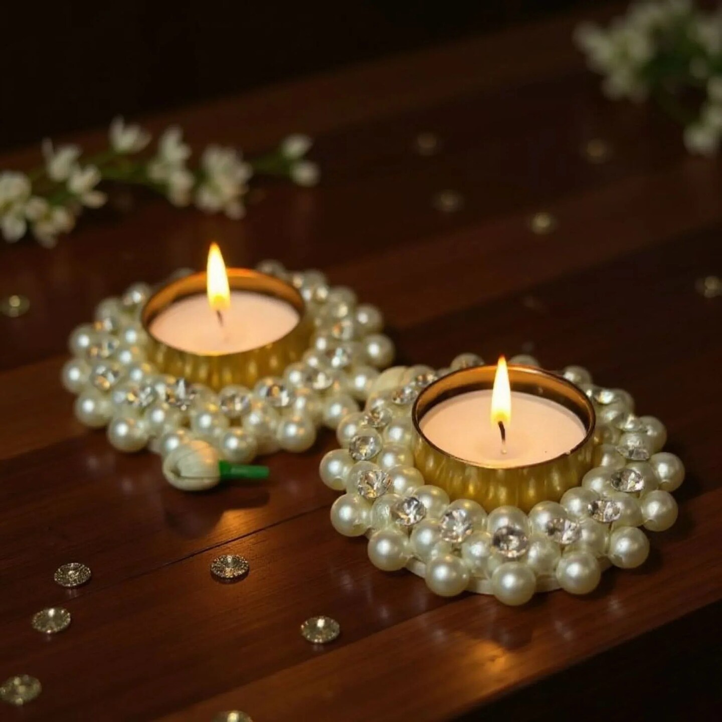 Pearl Tealight Candle Holder Festival of Light Decorative T-light Holder for Diwali Thanksgiving Hanukkah Christmas Gift Moti Candle Holder for Centerpiece Dining Table Home Decor