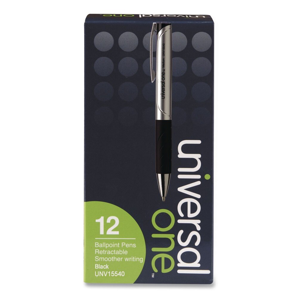 Universal 1 mm Comfort Grip Retractable Ballpoint Pen - Medium, Black (1 Dozen)