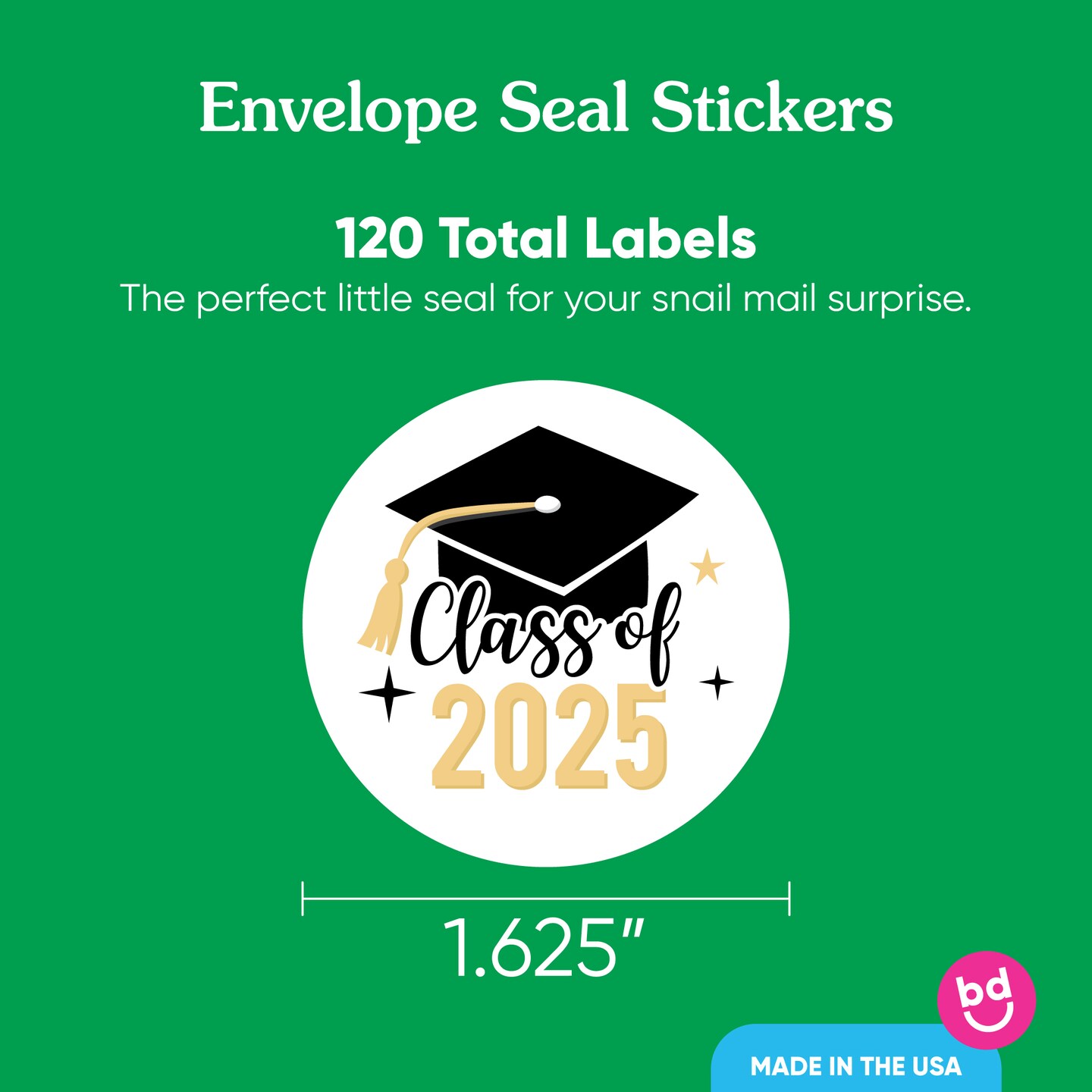 Big Dot of Happiness Class of 2025 Grad Party Envelope Seal Stickers, Round Circle Stickers to Seal Cards, Graduation Envelope Seals - 120 Count