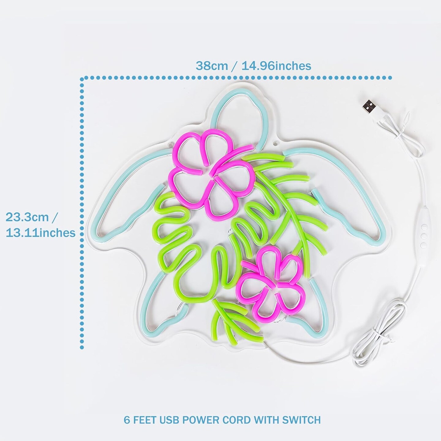 Summer Tropical Turtle Neon Sign &#x2013; USB-Powered Wall Art for Beach, Bar &#x26; Room Decor