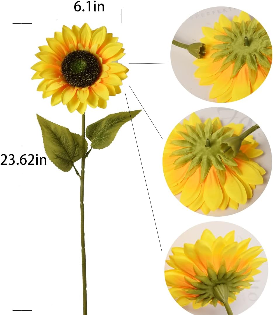 Summer Sunflowers &#x2013; 8pcs Large Faux Silk Flowers with Single Long Stems for Floral Arrangements, Centerpieces &#x26; Home Decor
