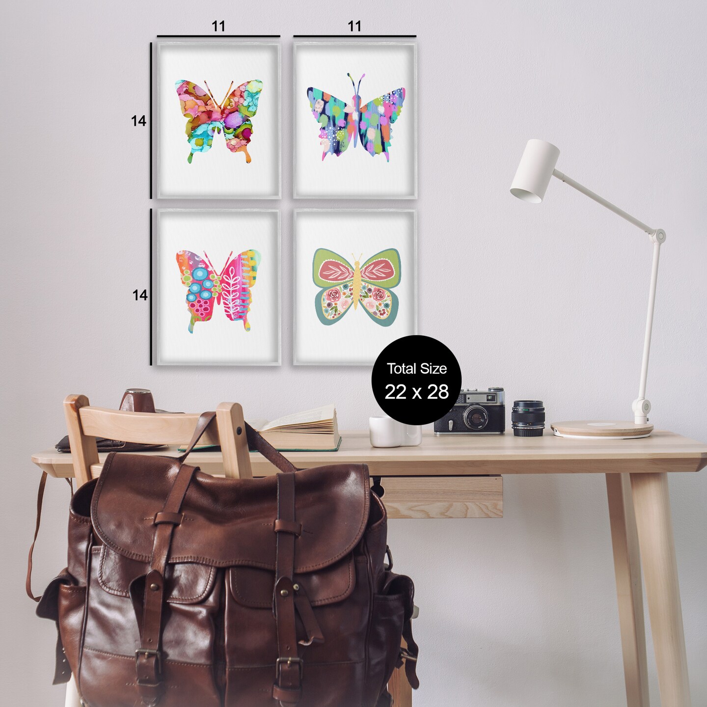 Stupell Industries Bold Patterned Butterflies 4pc Framed Giclee Wall Art Set Design by Lisa Nohren