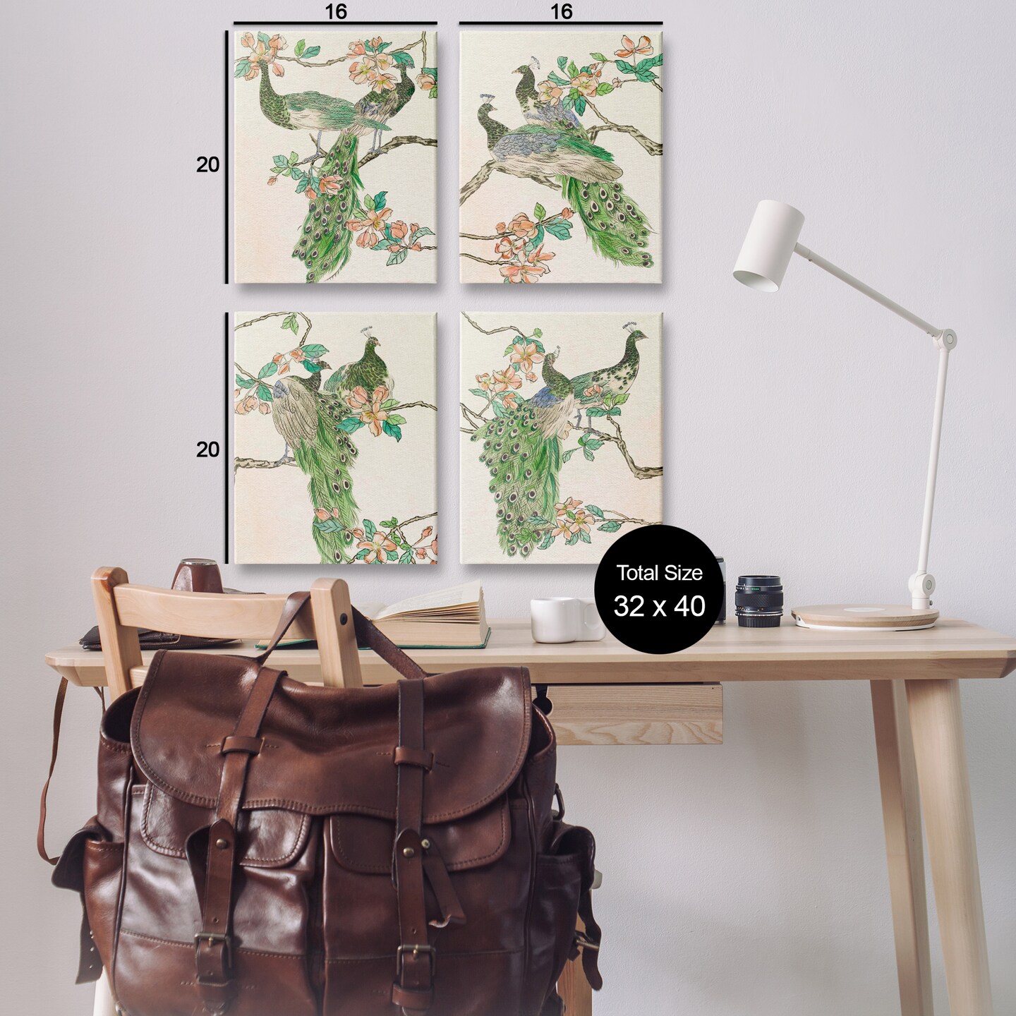 Stupell Industries Traditional Peacocks on Branches 4pc Canvas Wall Art Set Design by Melissa Wang