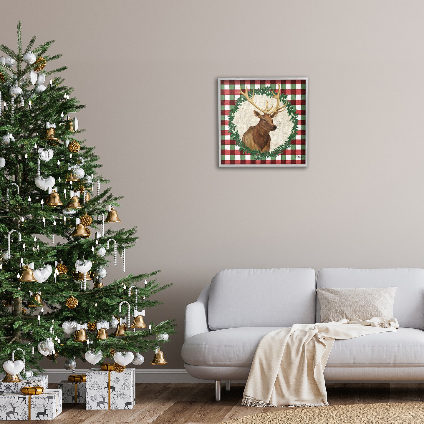 Stupell Industries Plaid Holiday Elk Framed Giclee Wall Art Design by Paul Brent